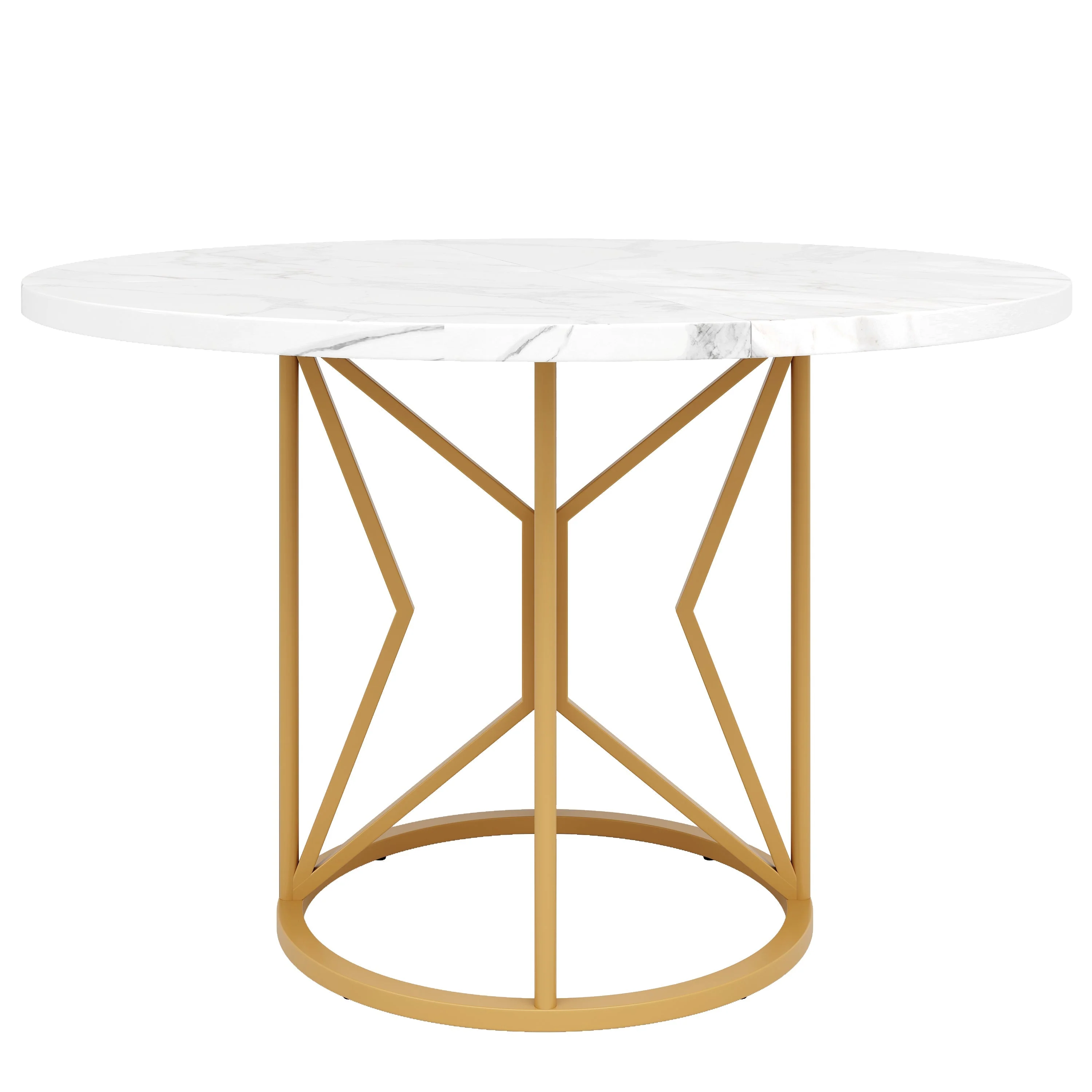 Round Dining Table 100cm Marbled MDF Geometric Metal Legs - Gold Accents - Image 7
