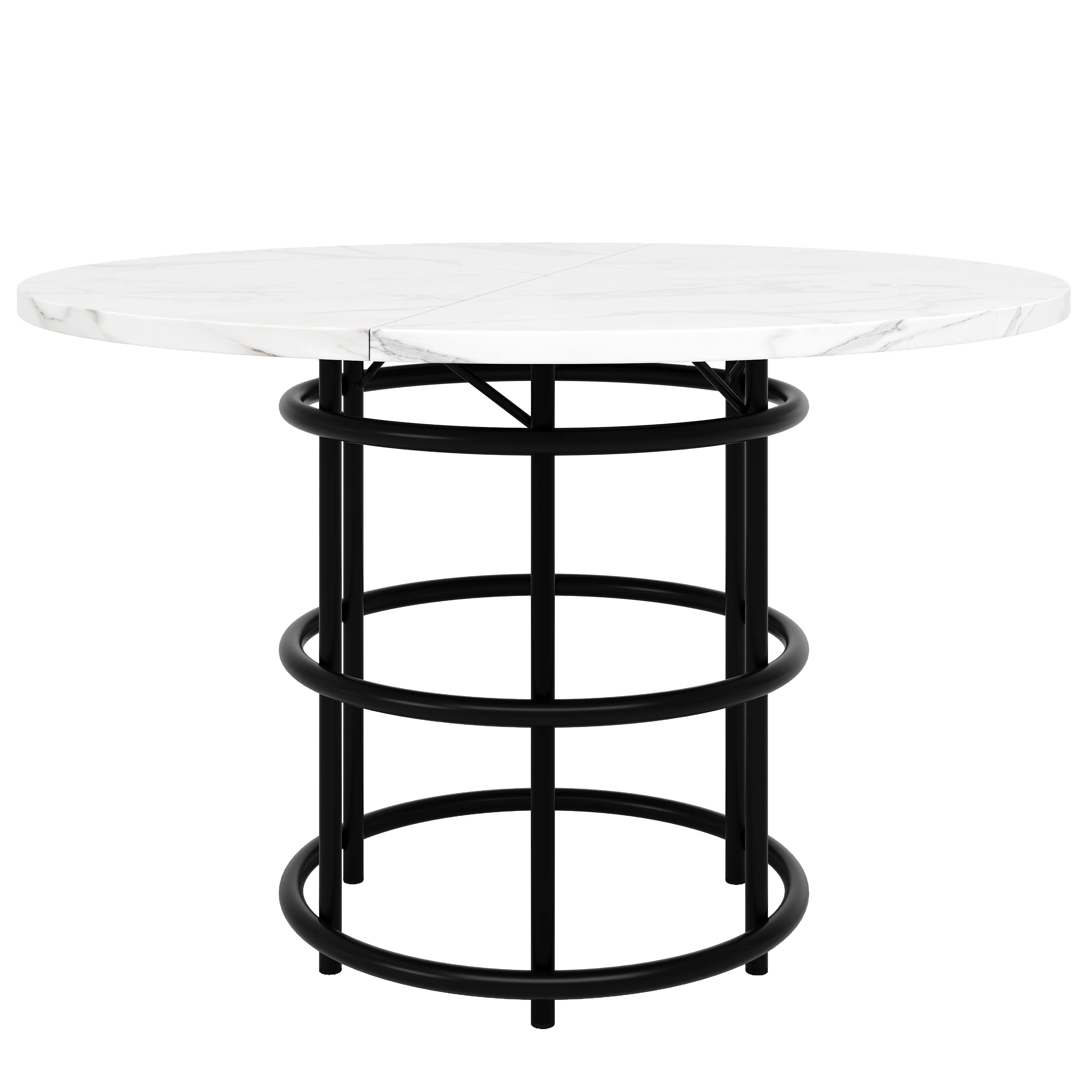 Round Dining Table 100x100cm 4-6 Seater Marbled MDF Metal Legs - Black - Image 9