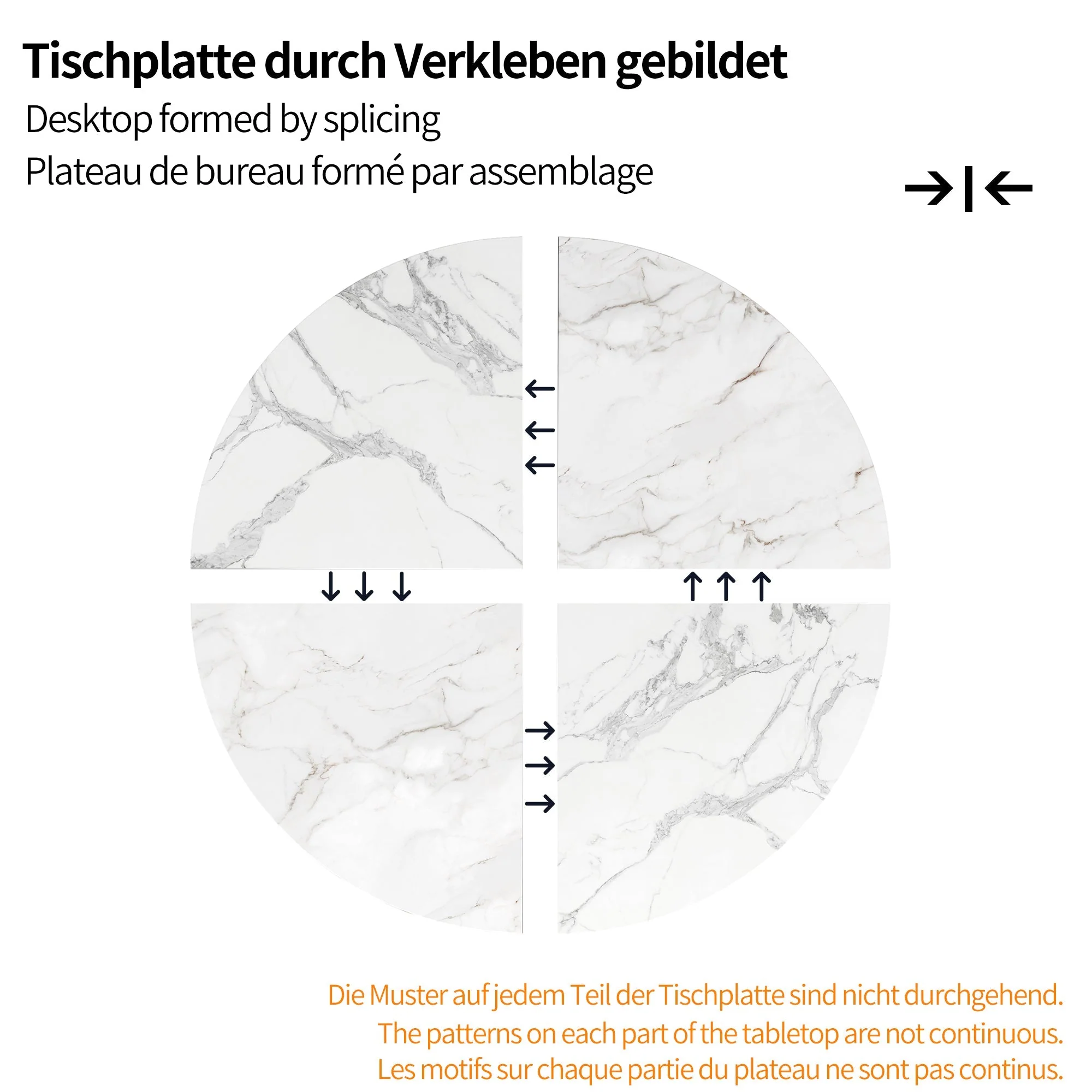Round Dining Table, 100x100x76cm, 4-Person, MDF Marble, Black - Image 5