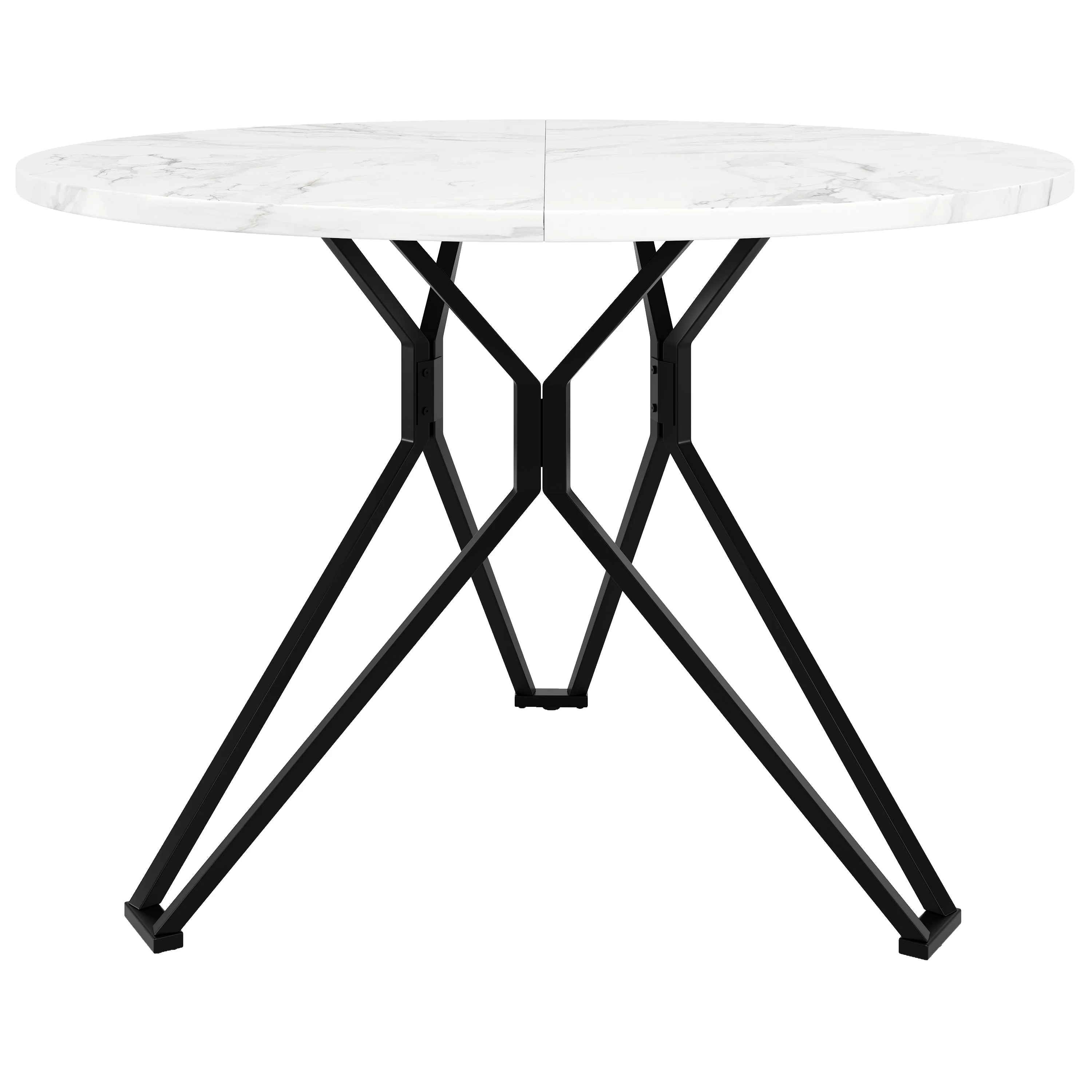 Round Dining Table, 100x100x76cm, 4-Person, MDF Marble, Black - Image 6