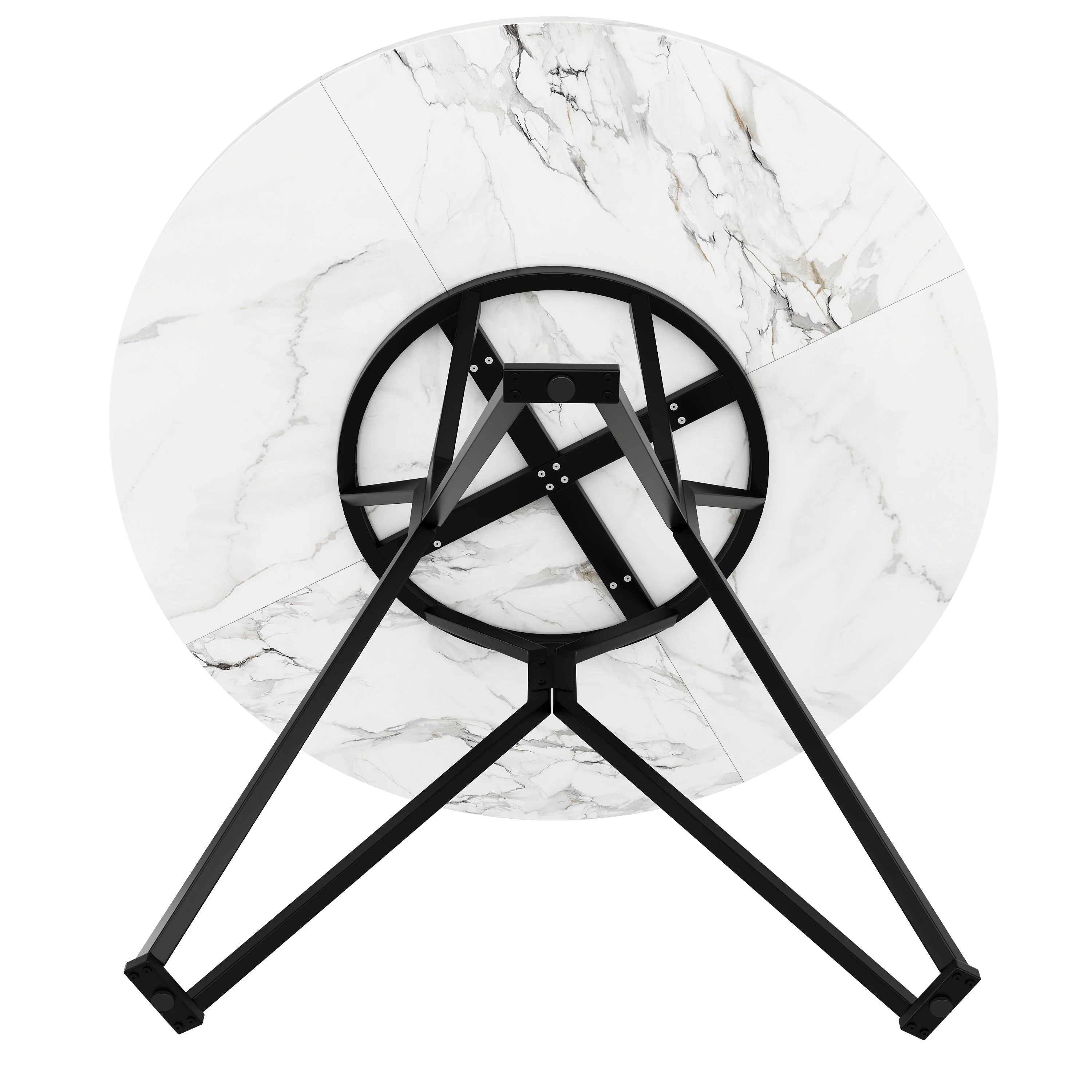 Round Dining Table, 100x100x76cm, 4-Person, MDF Marble, Black - Image 9