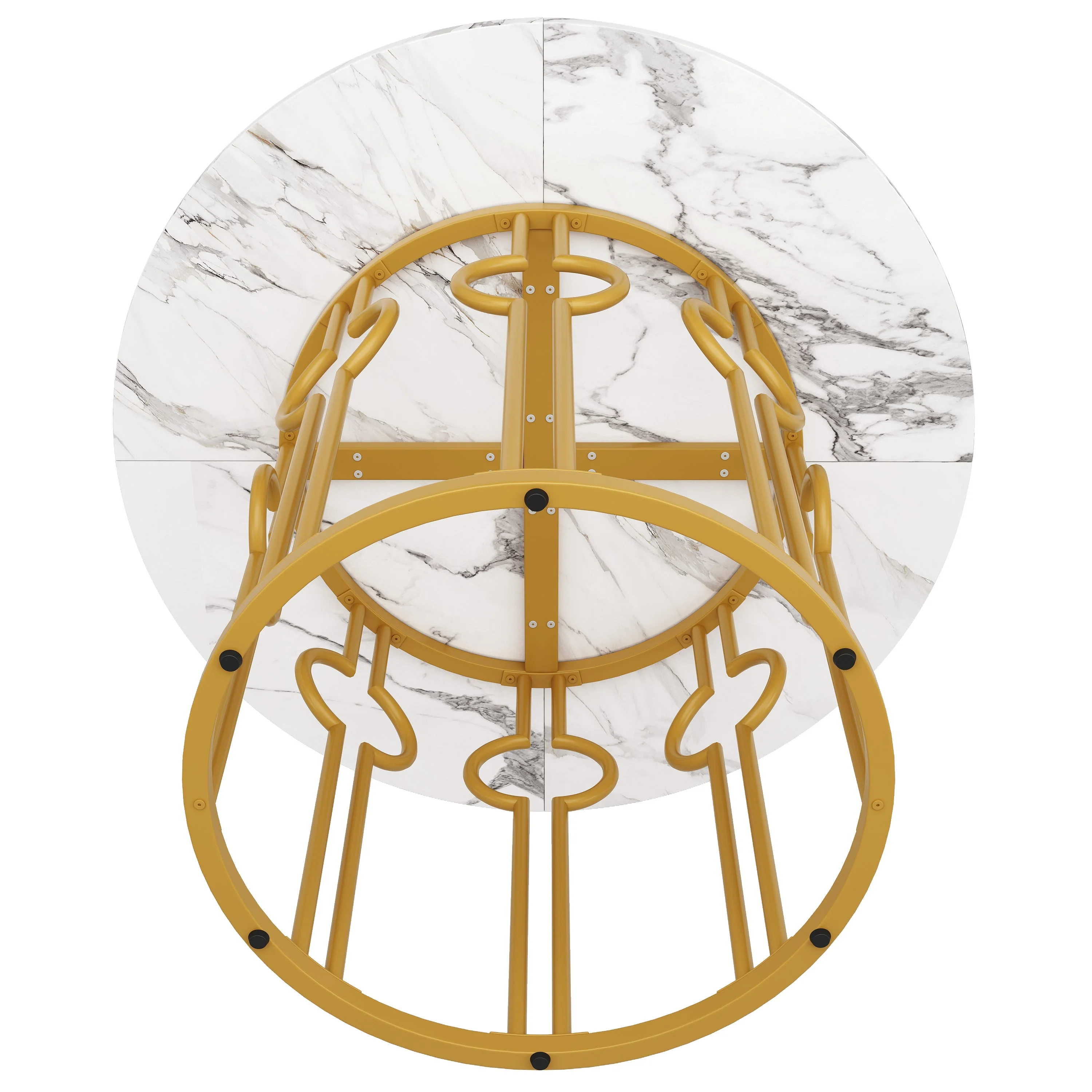 Round Dining Table, 100x100x76cm, Coffee Table for 4, MDF Marbled Top, Golden Metal Legs - Image 5