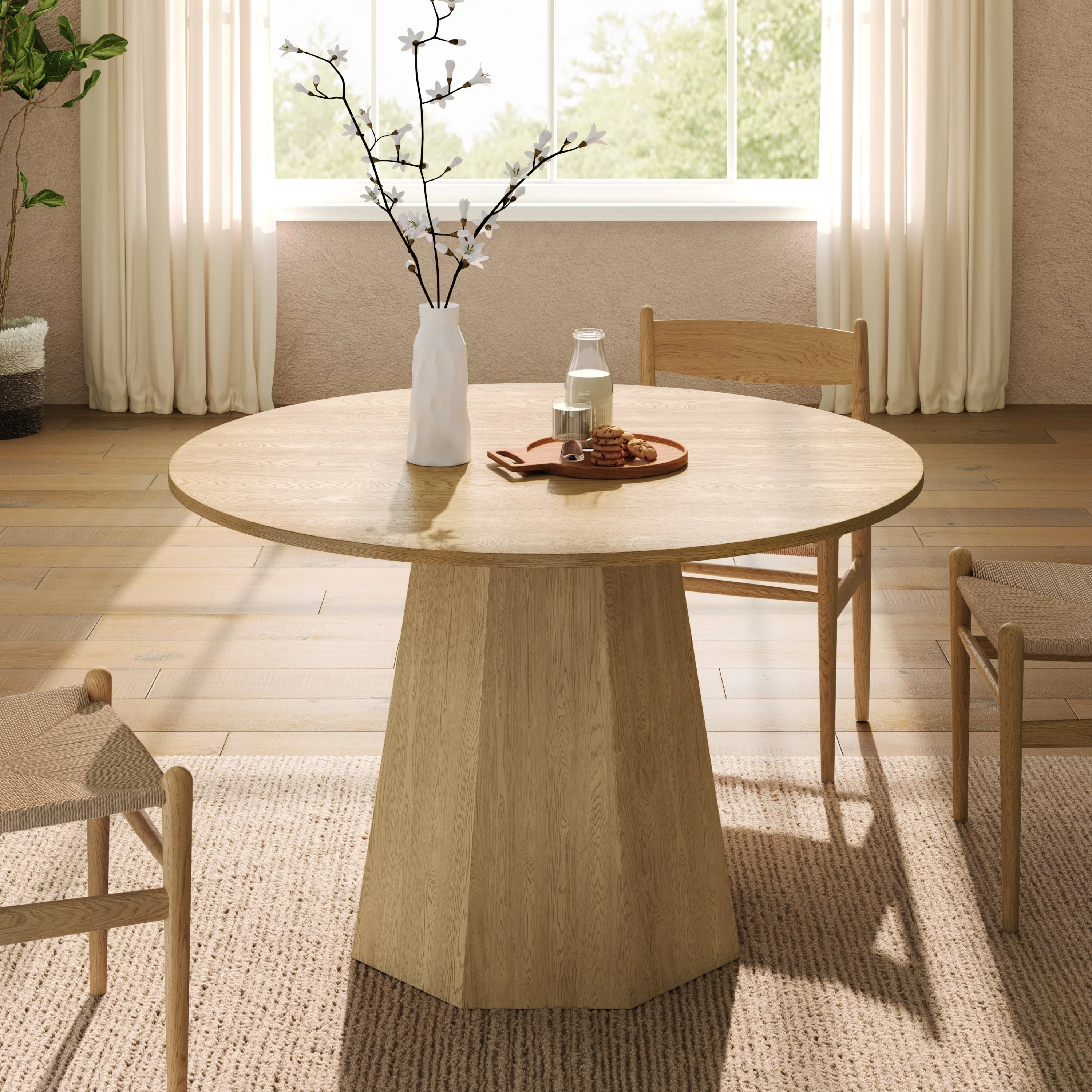 Round Dining Table 120x120cm 4-6 Seater Classic Scandinavian Style Oak - Image 3