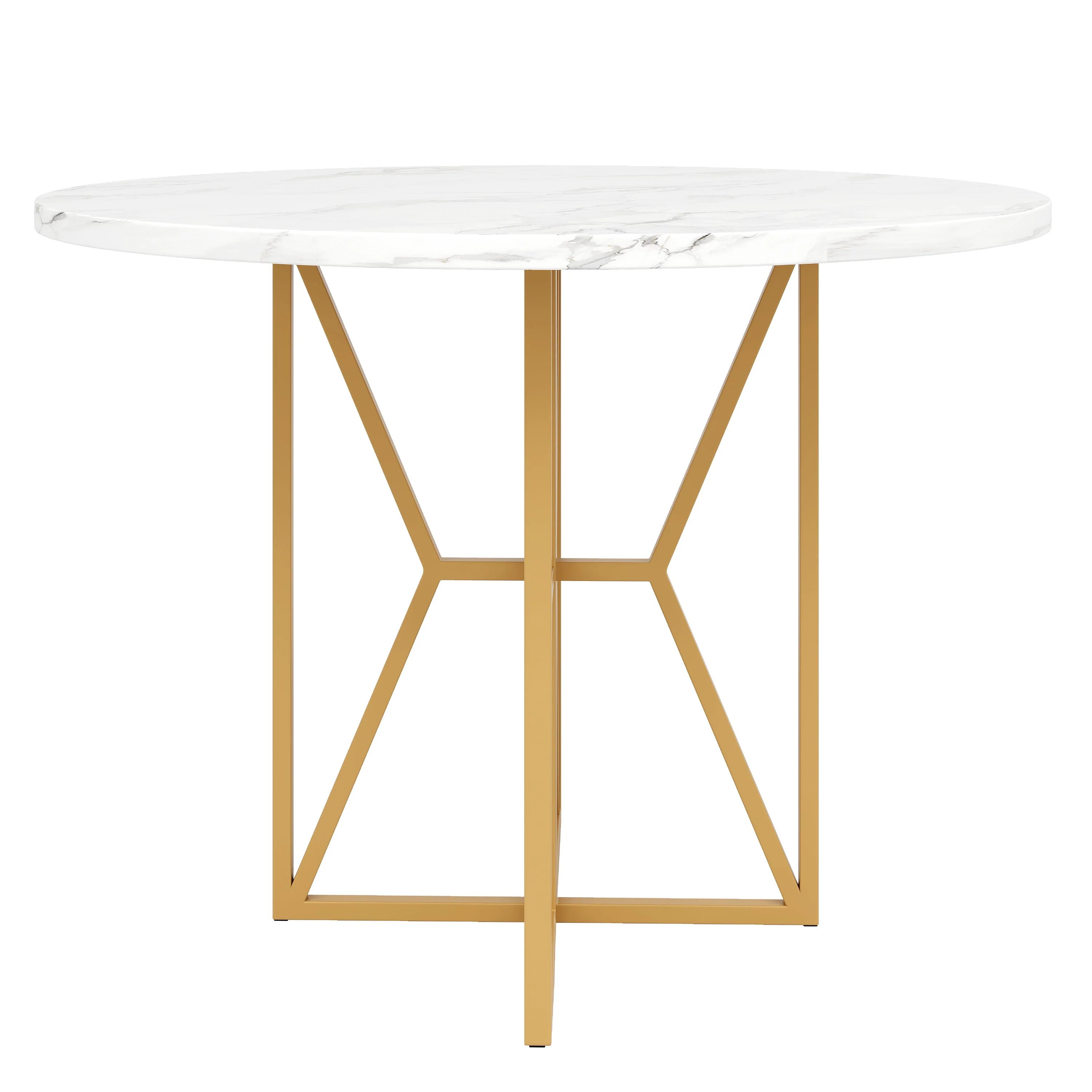 Round Dining Table 80cm 4-6 Seater Gold Legs - Marbled MDF - Image 6
