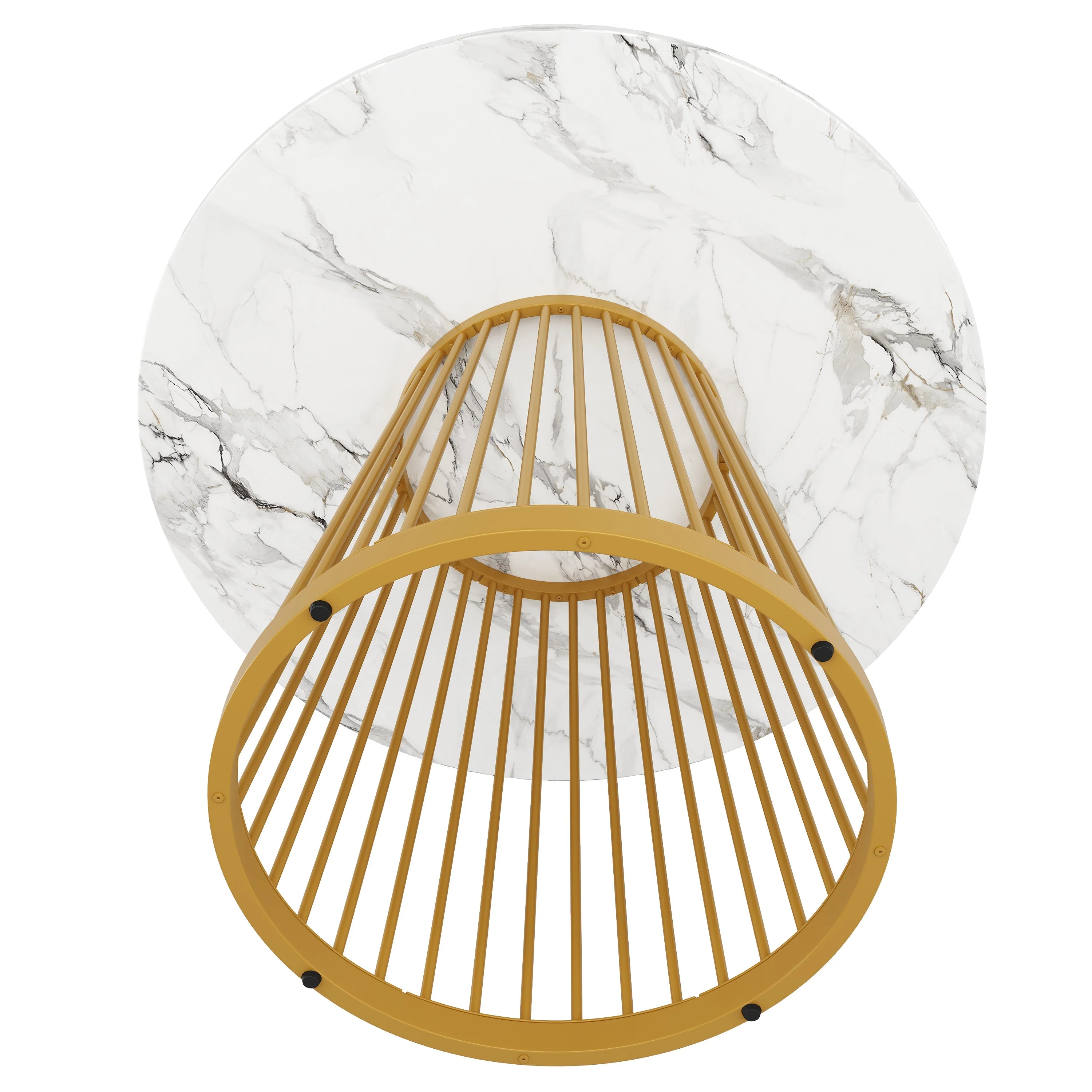 Round Dining Table 80cm 4-Person MDF Marbled Top Gold Legs - Image 5