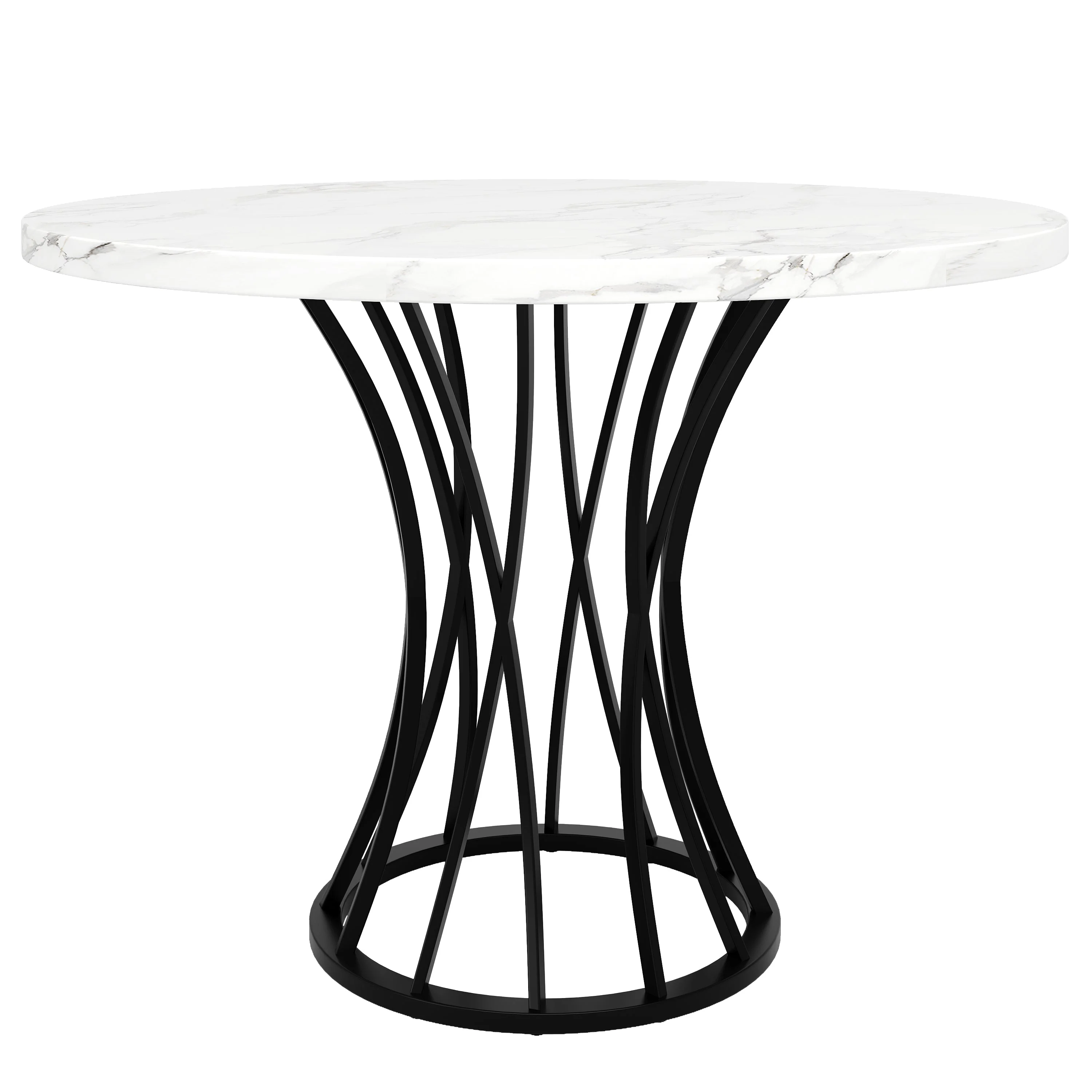 Round Dining Table 80x80cm Marbled Top 4-6 Seater - Black Legs - Image 5