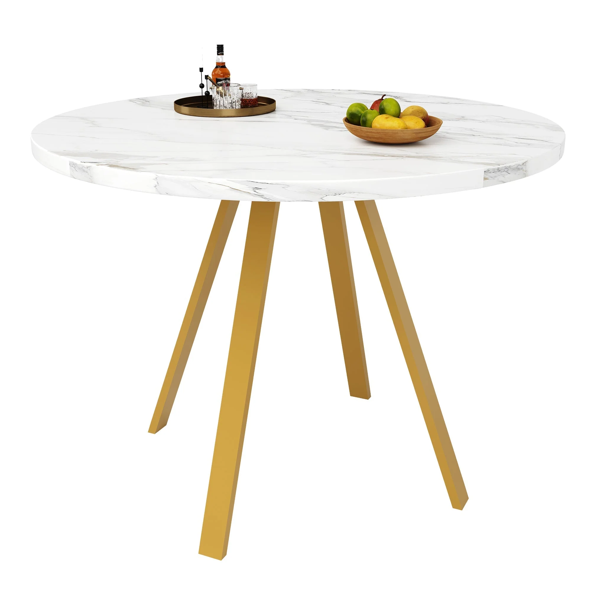 Round Dining Table 80x80x75cm 4-Seater Metal Legs - White Marble/Gold - Image 4