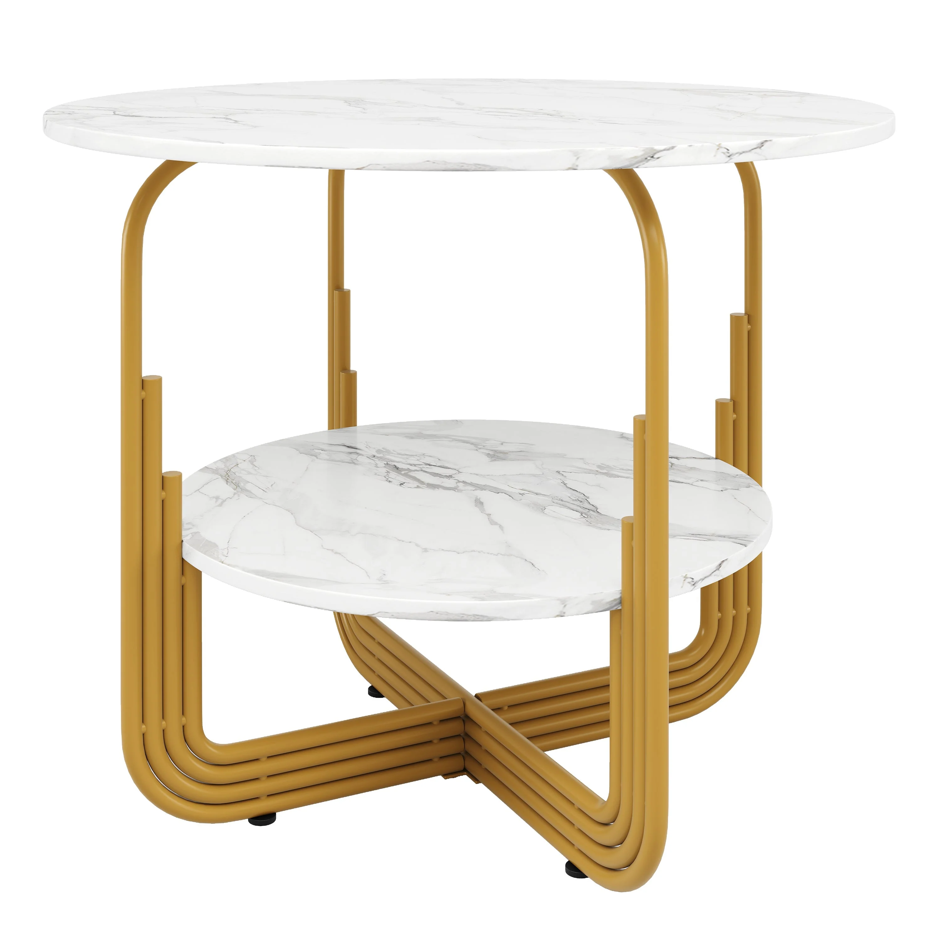 Round Dining Table 80x80x76cm 4-Person Storage Shelf MDF Marble Top - Image 9