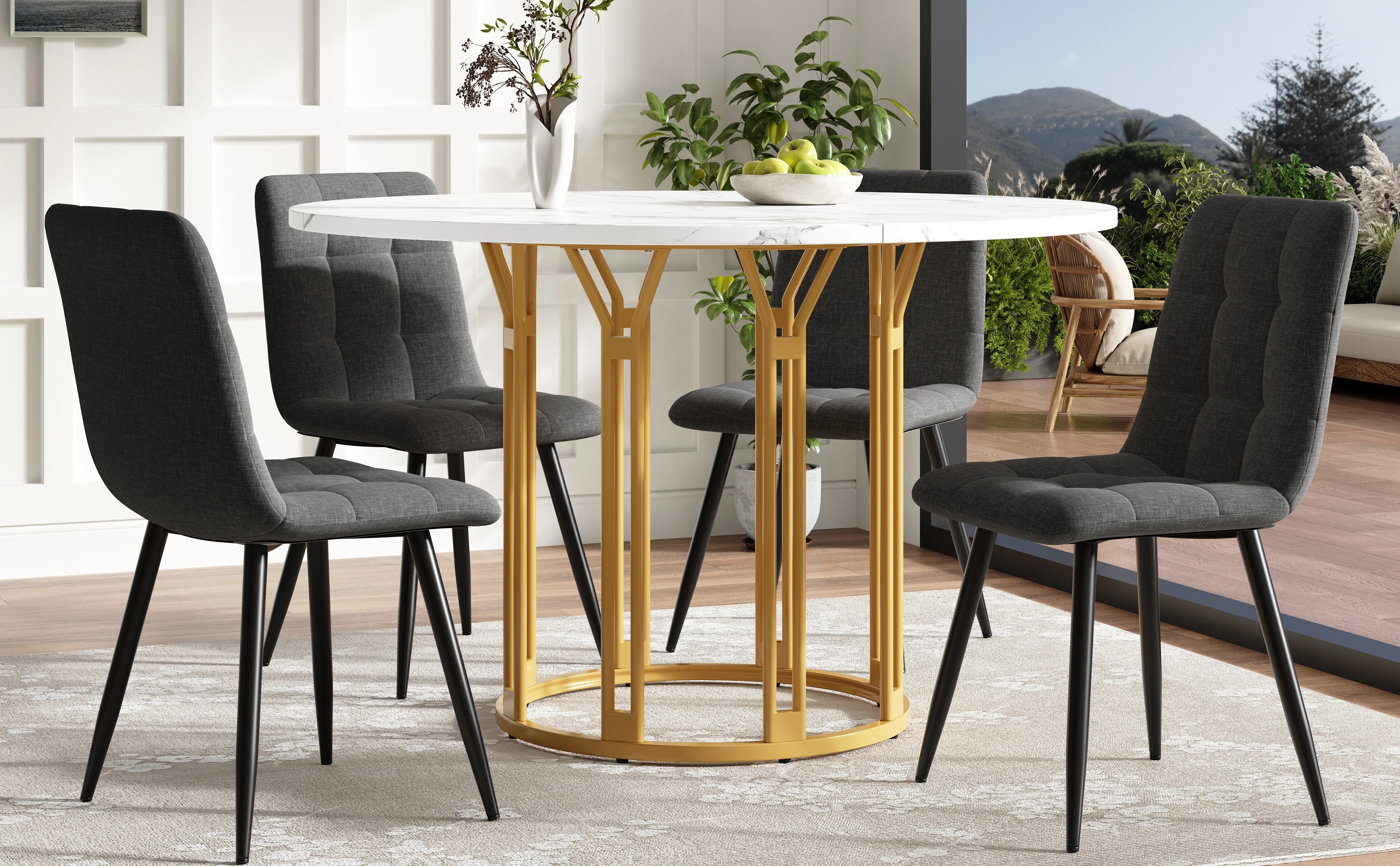 Round Dining Table Kitchen Breakfast Table Metal Legs Marble Pattern Gold/Black - Image 3