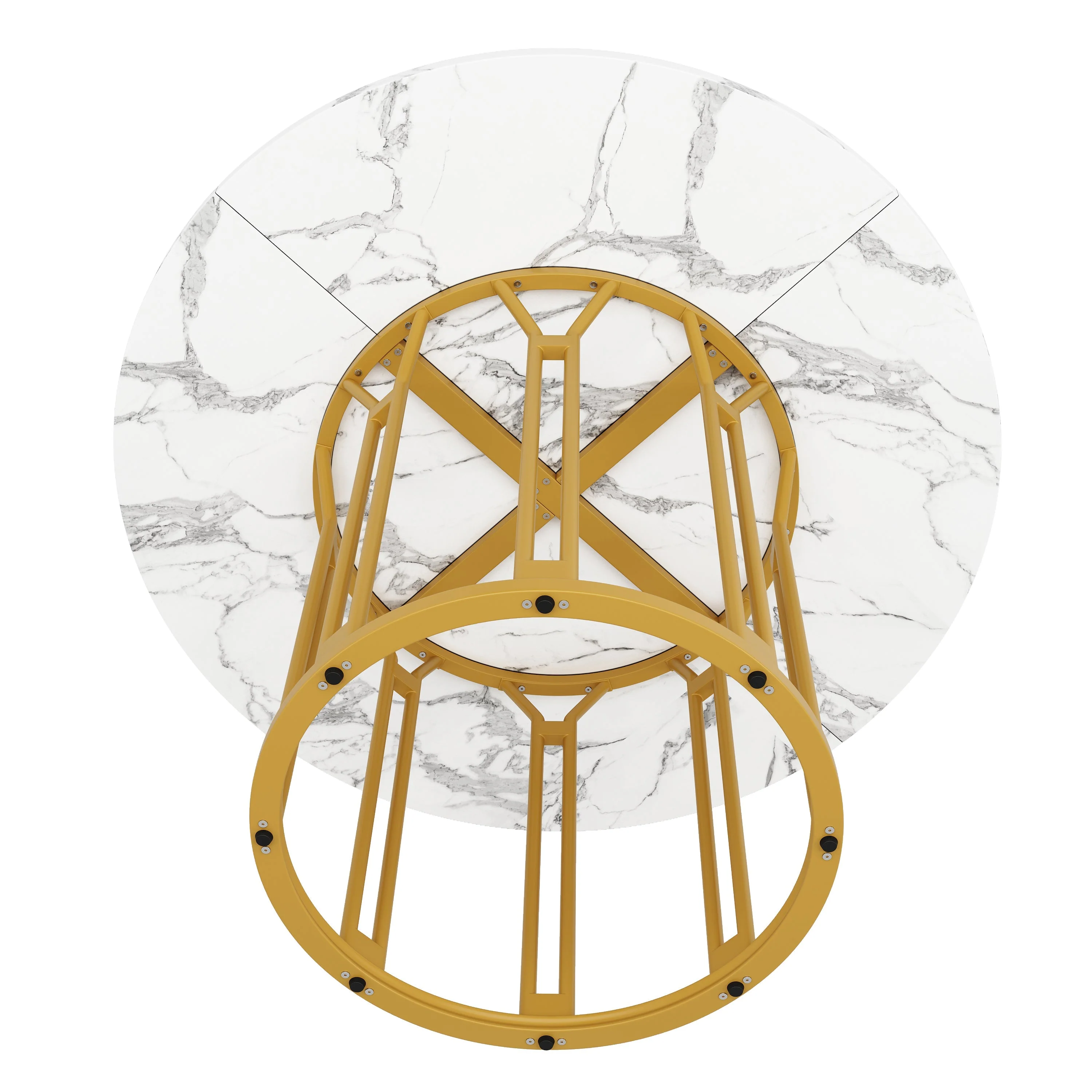 Round Dining Table Kitchen Breakfast Table Metal Legs Marble Pattern Gold/Black - Image 5