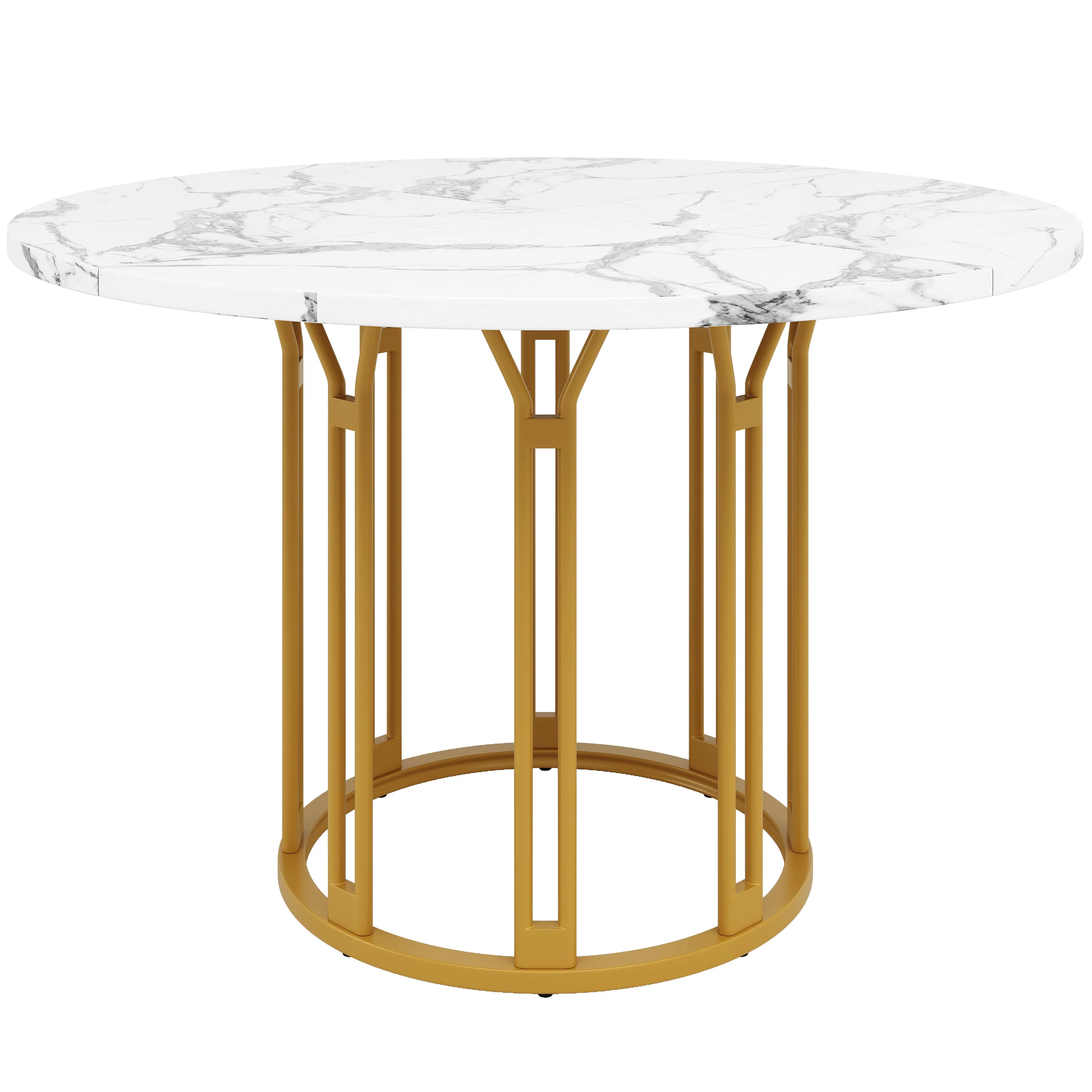 Round Dining Table Kitchen Breakfast Table Metal Legs Marble Pattern Gold/Black - Image 6