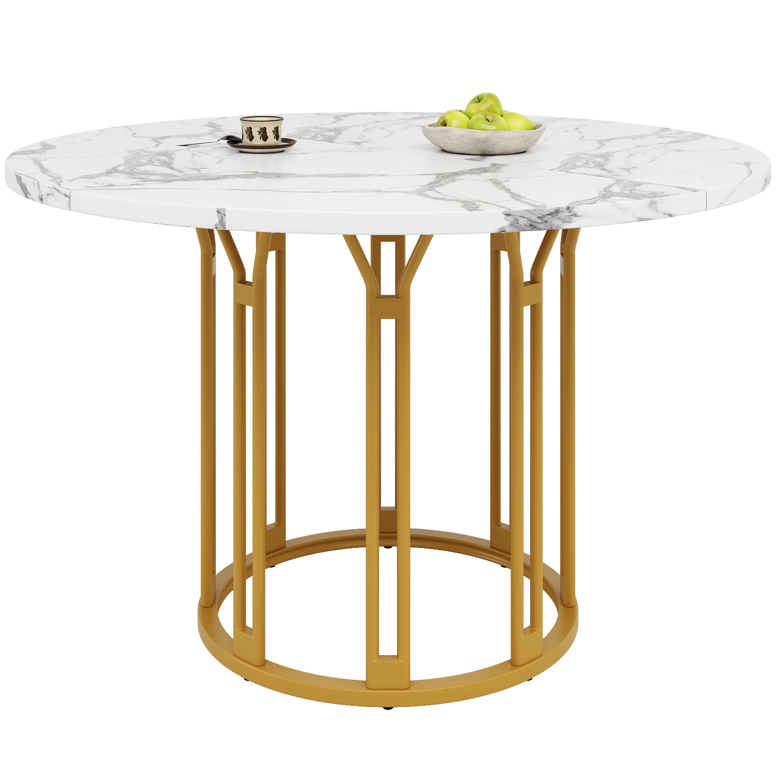 Round Dining Table Kitchen Breakfast Table Metal Legs Marble Pattern Gold/Black - Image 8