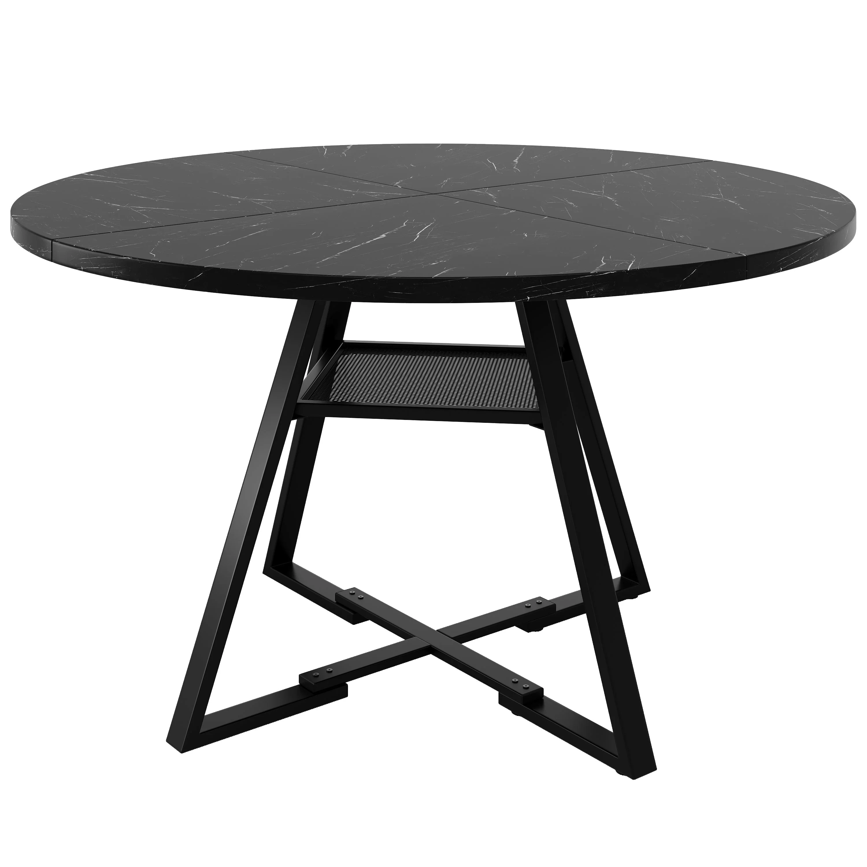 Round Dining Table Metal Legs Marble Look - Black/White - Image 10