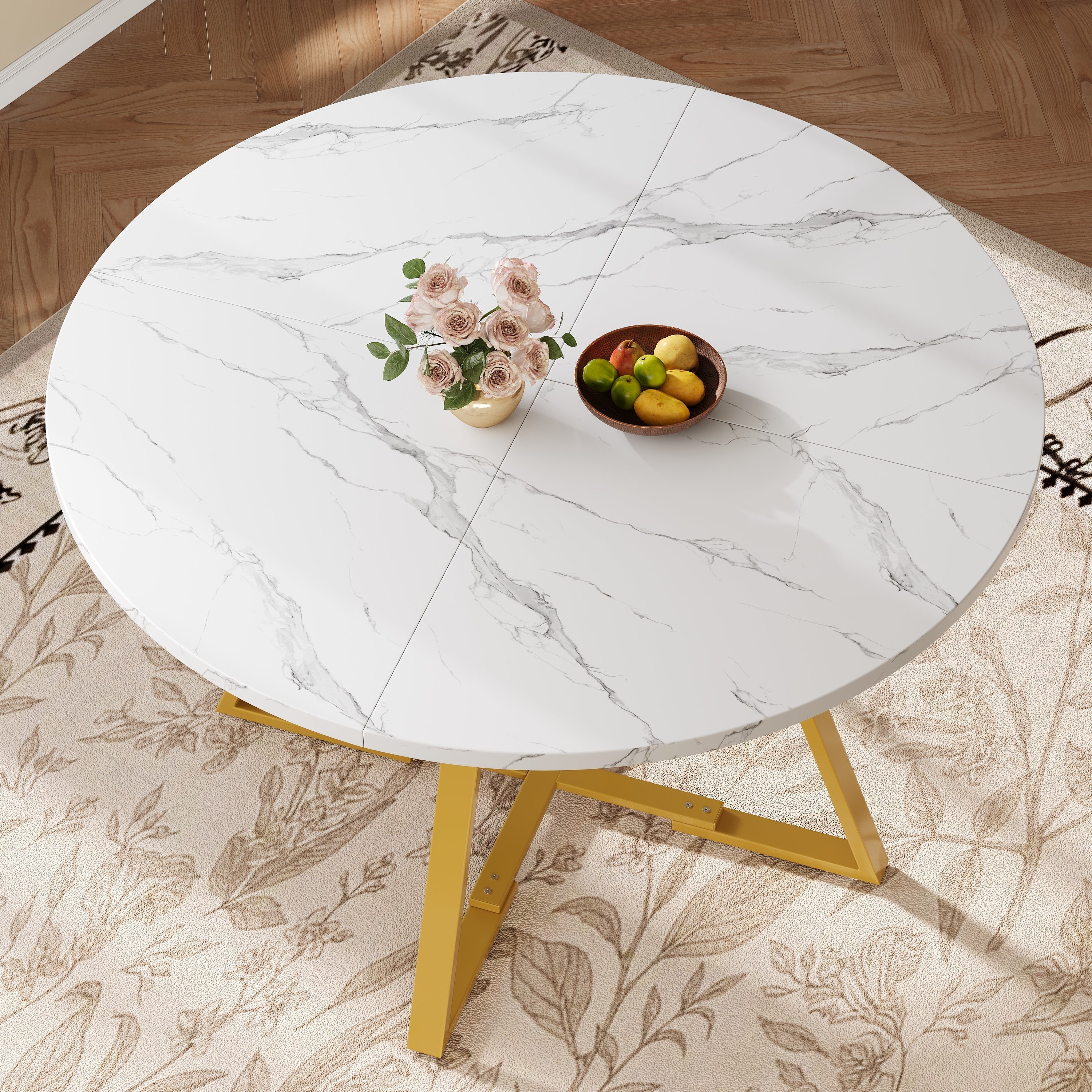 Round Dining Table Metal Legs Marble Look - Black/White - Image 14