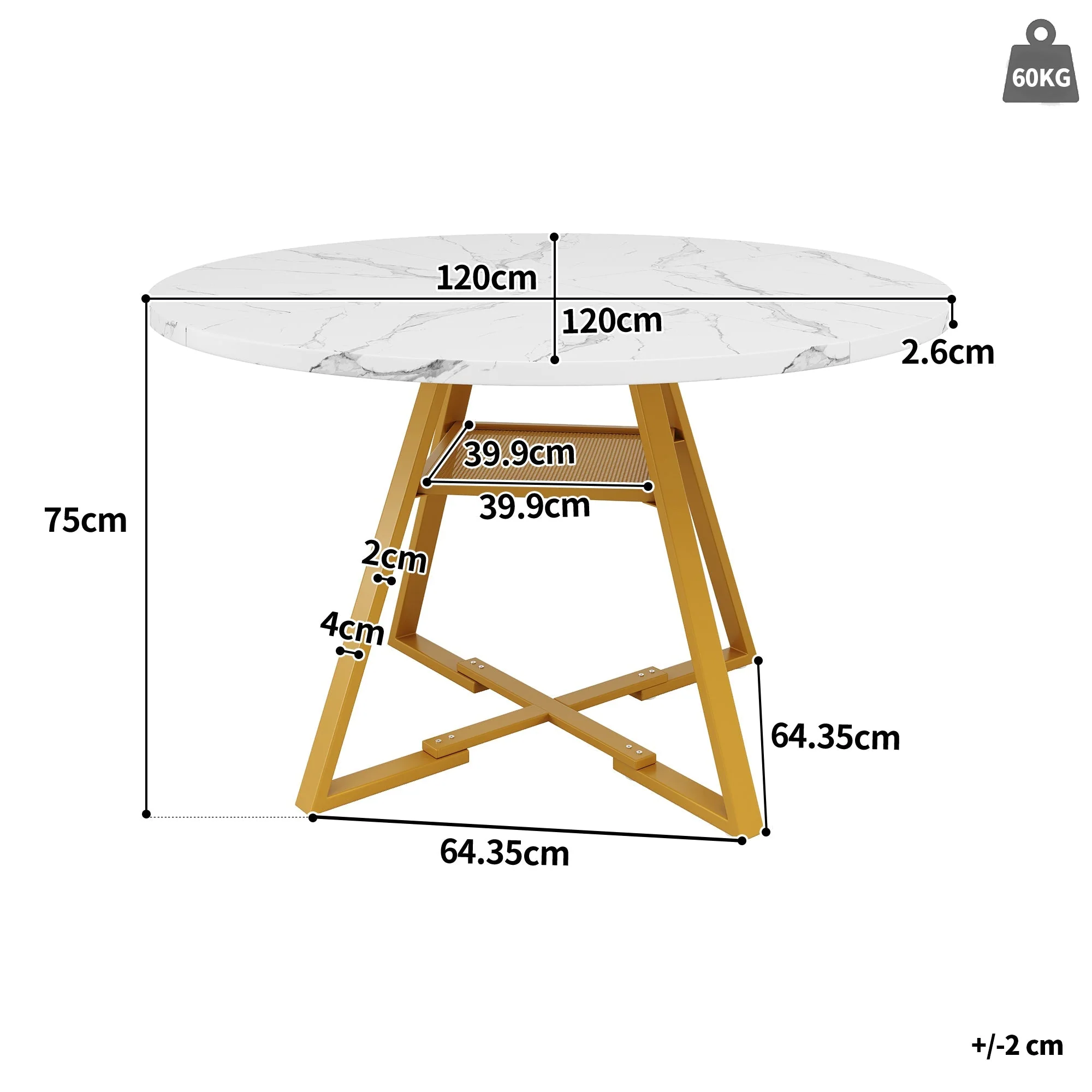 Round Dining Table Metal Legs Marble Look - Black/White - Image 15