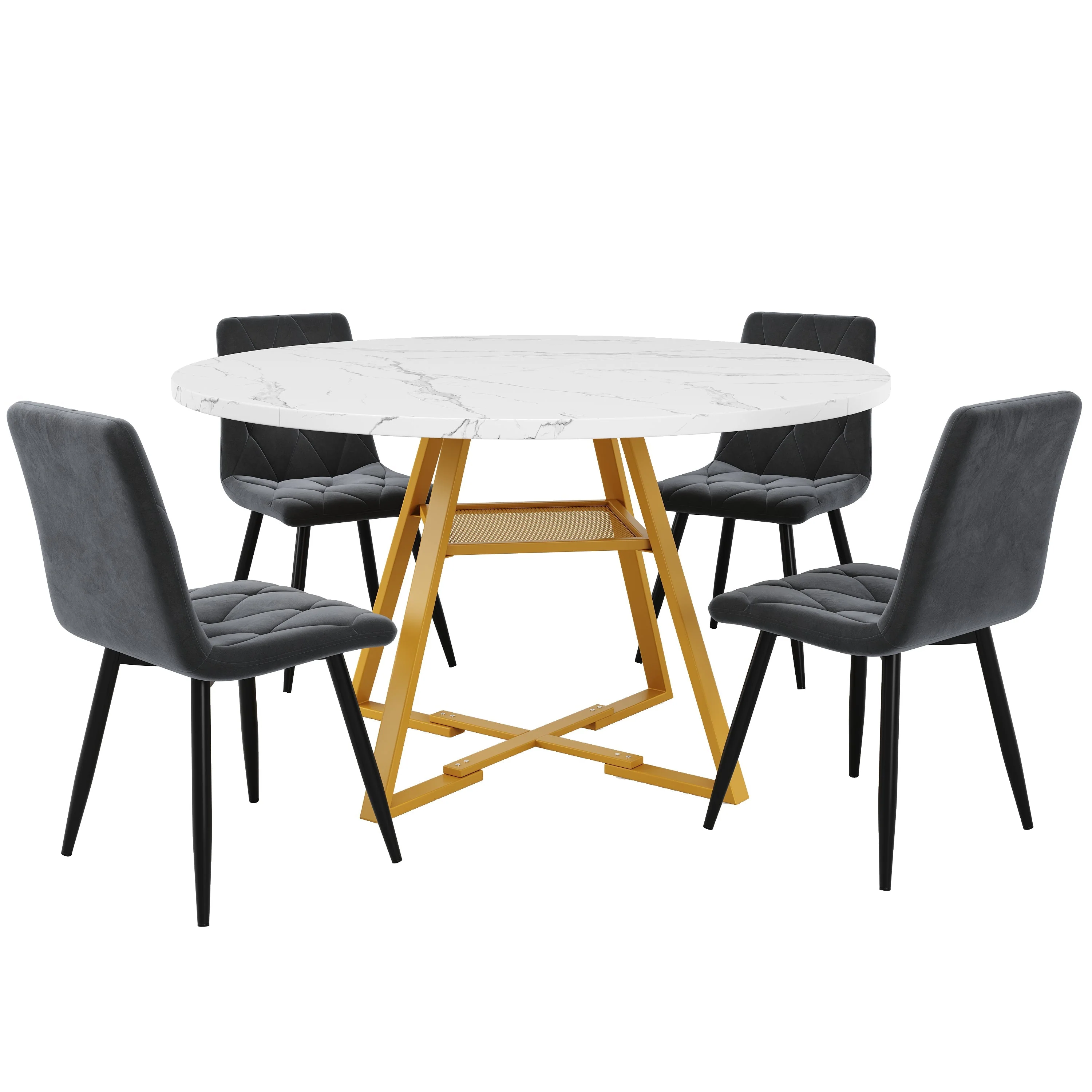 Round Dining Table Metal Legs Marble Look - Black/White - Image 16
