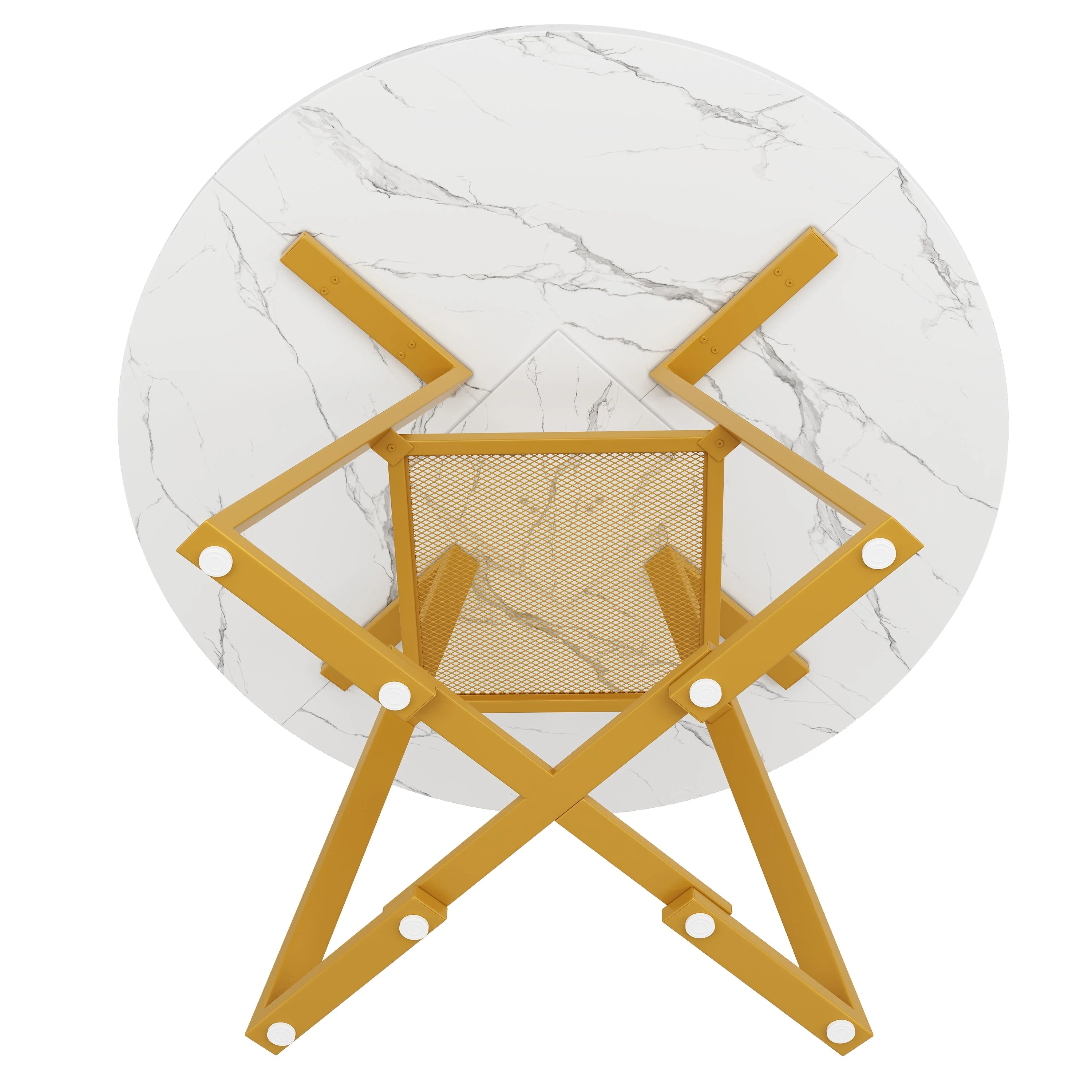 Round Dining Table Metal Legs Marble Look - Black/White - Image 18