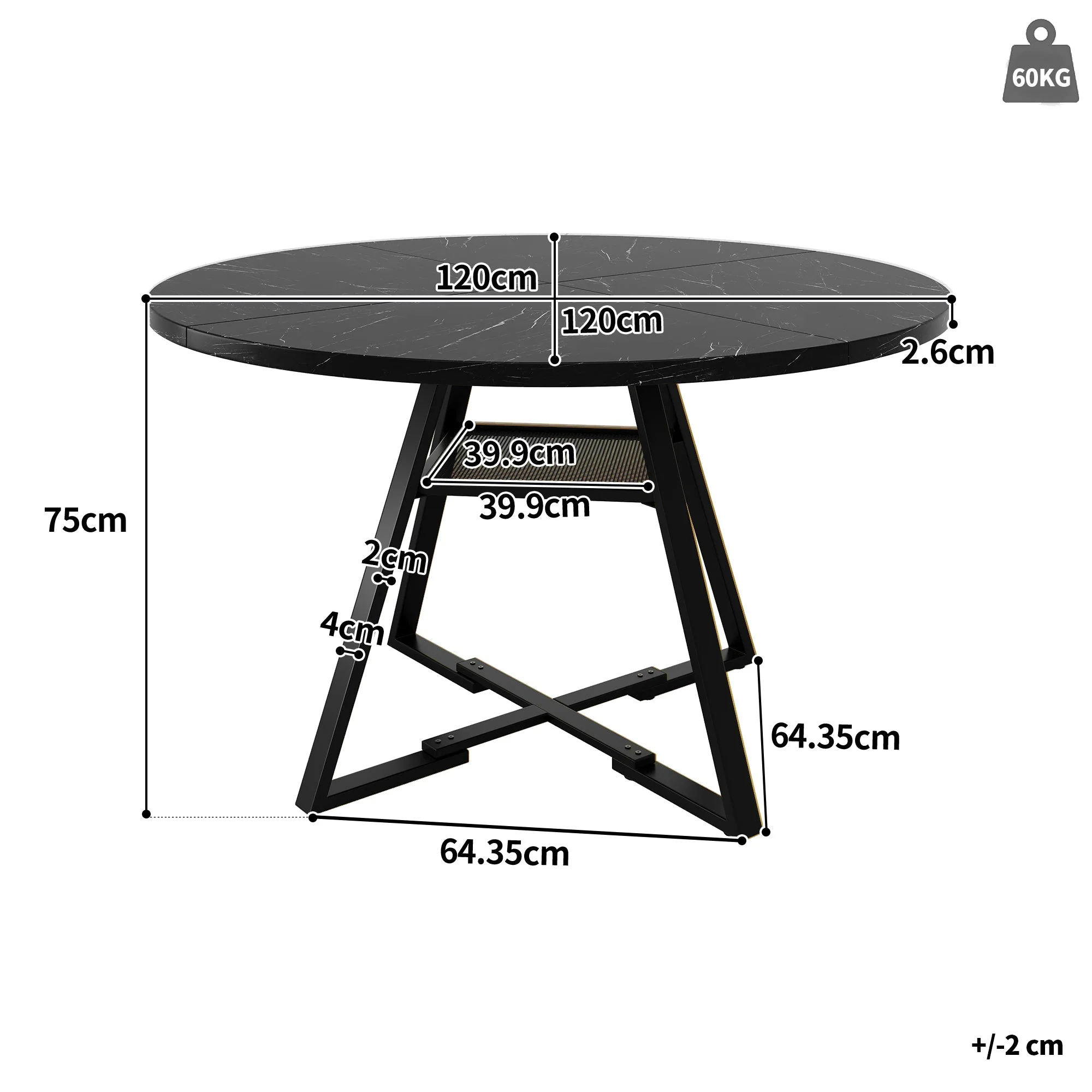 Round Dining Table Metal Legs Marble Look - Black/White - Image 5