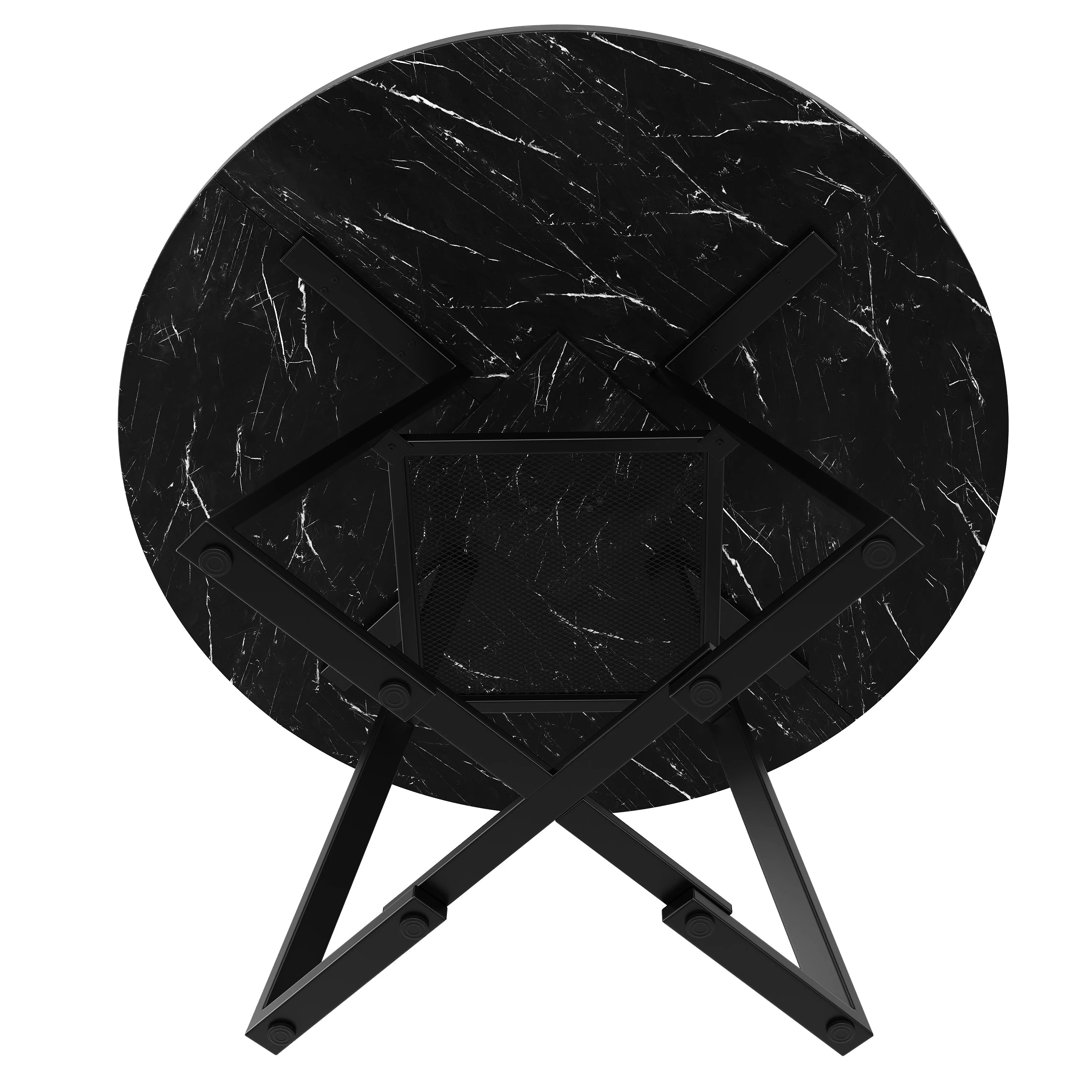 Round Dining Table Metal Legs Marble Look - Black/White - Image 6