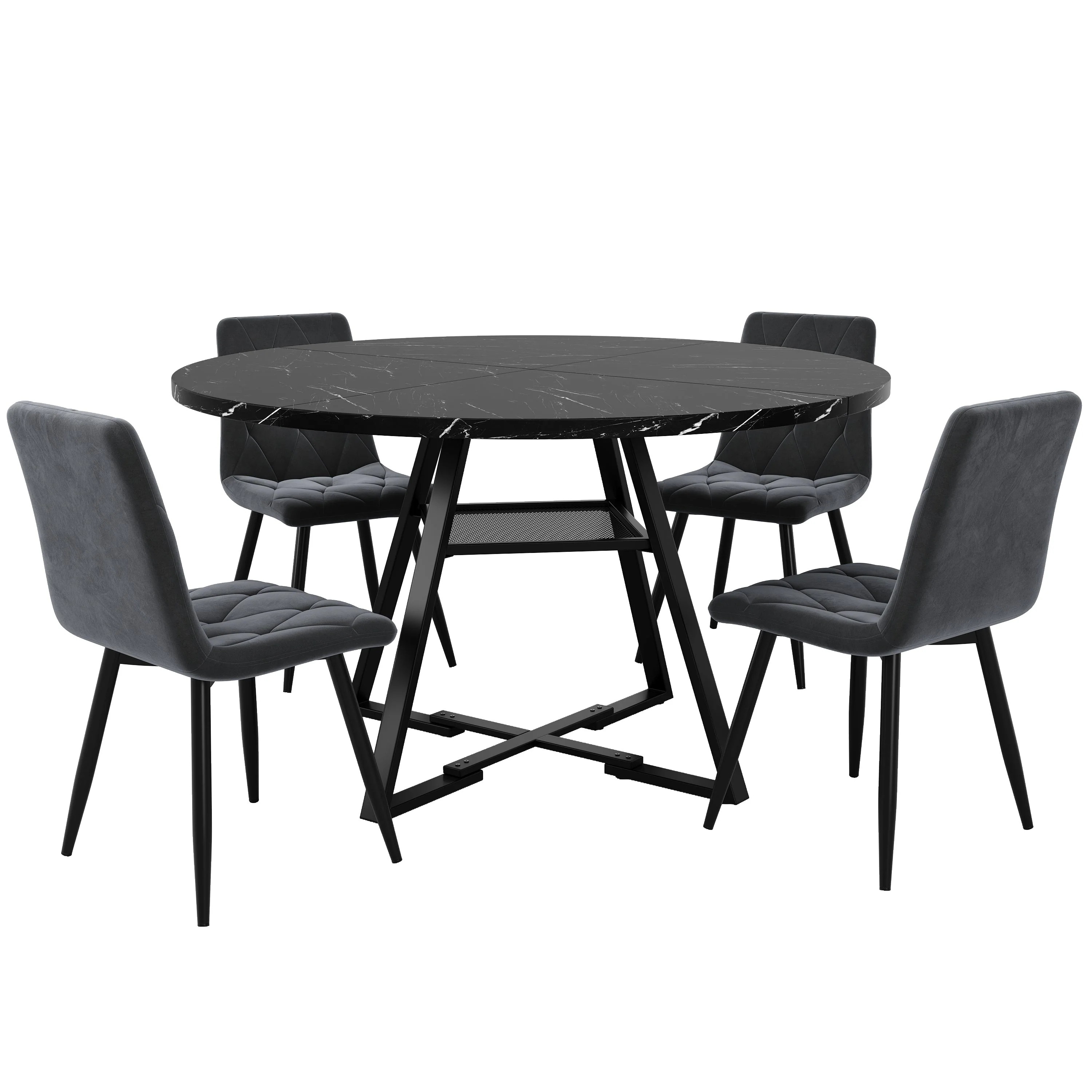 Round Dining Table Metal Legs Marble Look - Black/White - Image 7