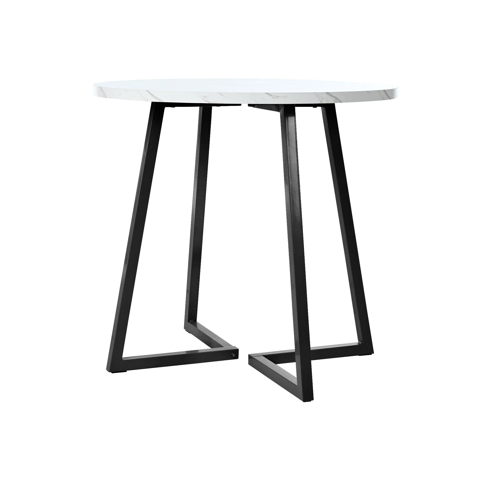 Round Dining Table, Modern Marble Pattern, Unique Metal Frame, White/Black - Image 10