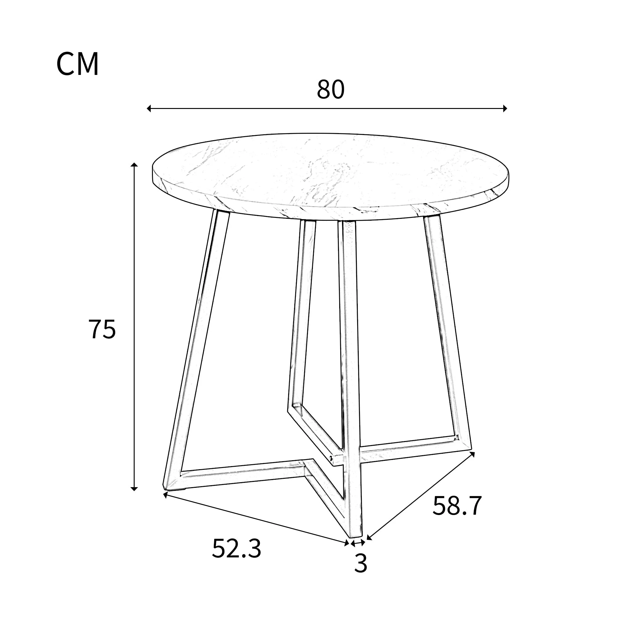 Round Dining Table, Modern Marble Pattern, Unique Metal Frame, White/Black - Image 9