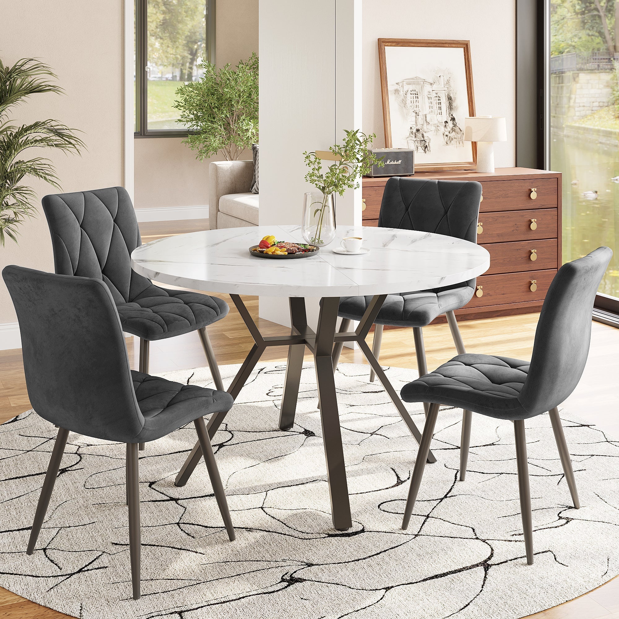 Round Dining Table, Modern Simple, Black Marble - Image 3