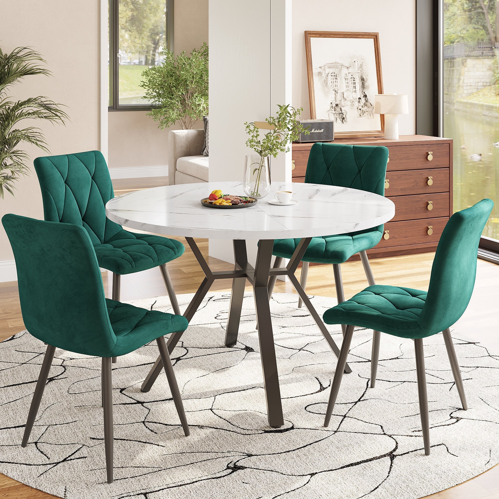Round Dining Table, Modern Simple, Black Marble - Image 4