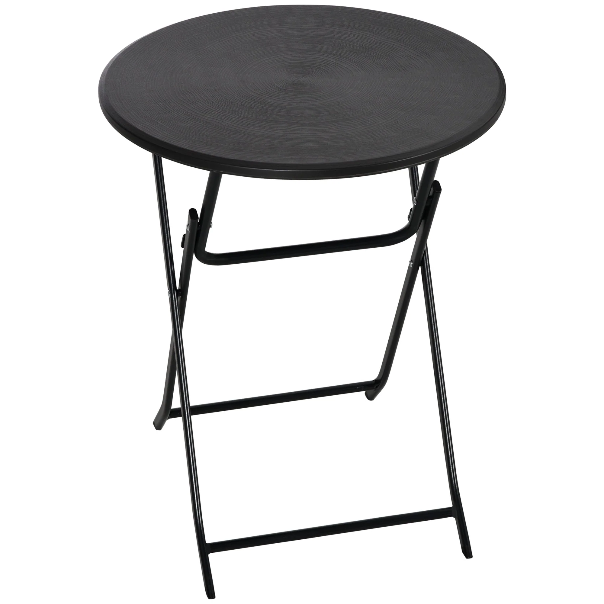 Round Folding Table, Ø60cm Garden Dining, Dark Grey Wood Look - Image 2