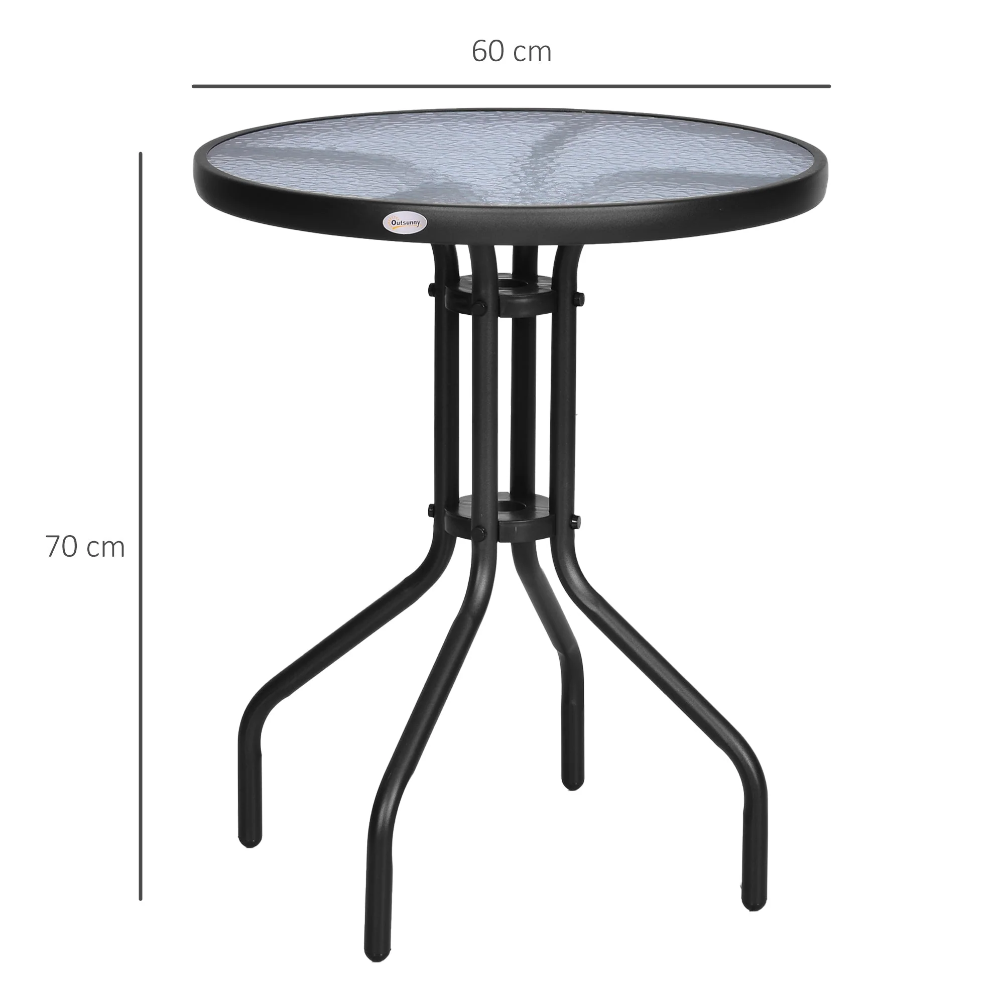 Round Garden/Balcony Table Ø60xH70cm Safety Glass Metal - Image 3