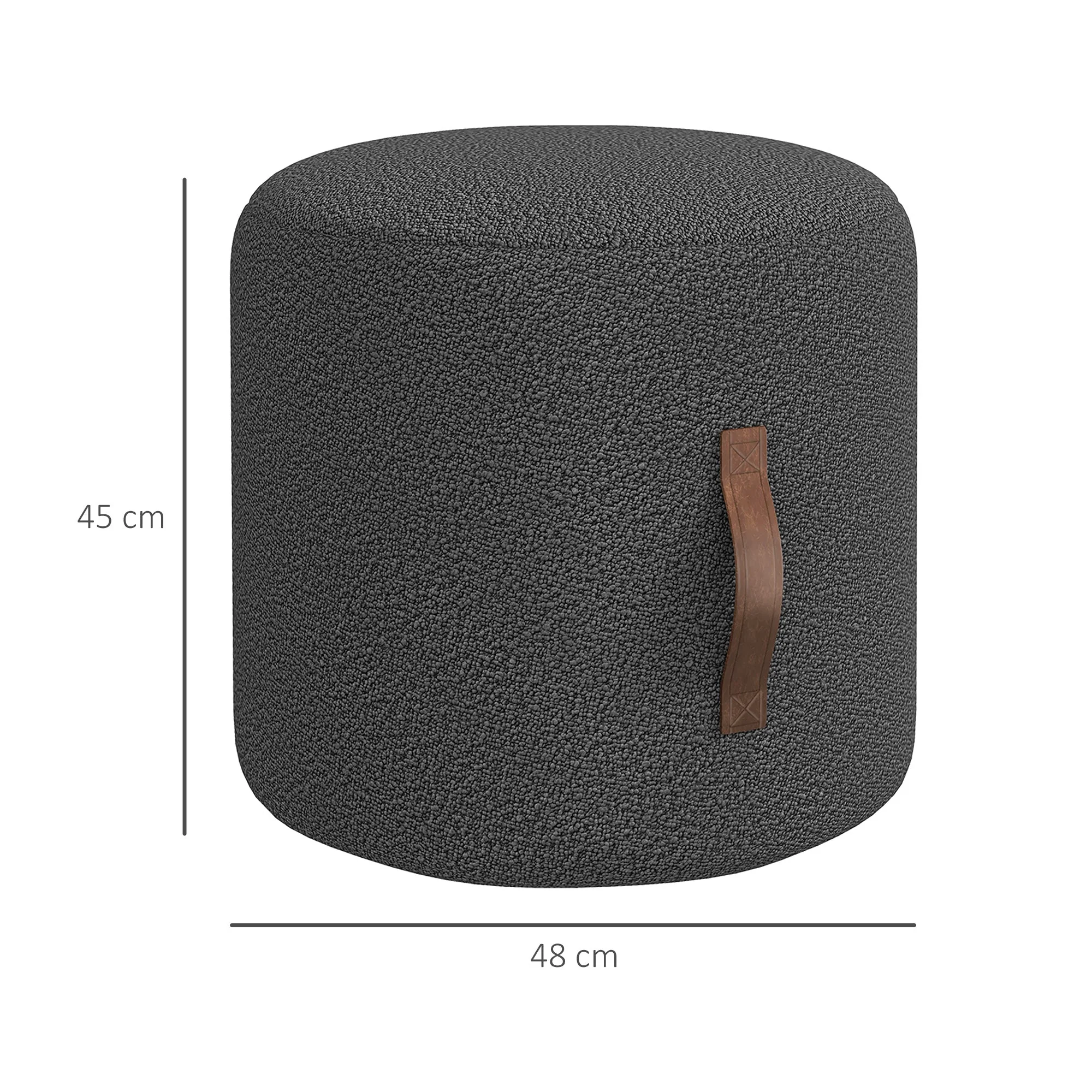 Round Ottoman/Stool Upholstered Footrest Handle Ø48x45cm, Dark Grey - Image 3
