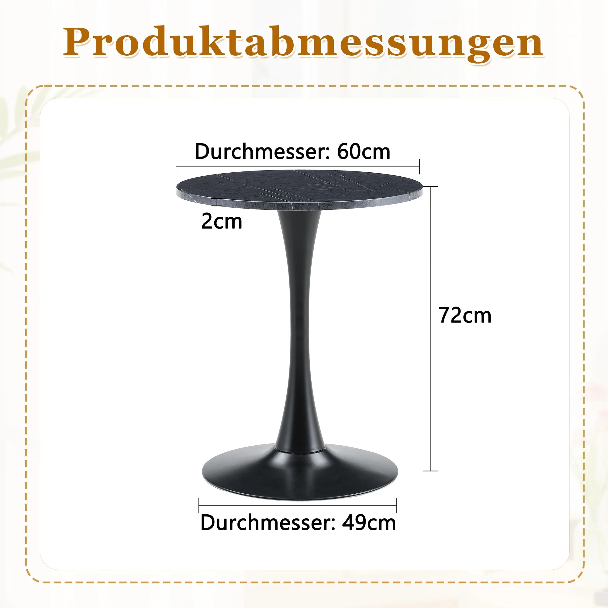 Round Side/Dining Table 60cm Marble Look - Black MDF - Image 4