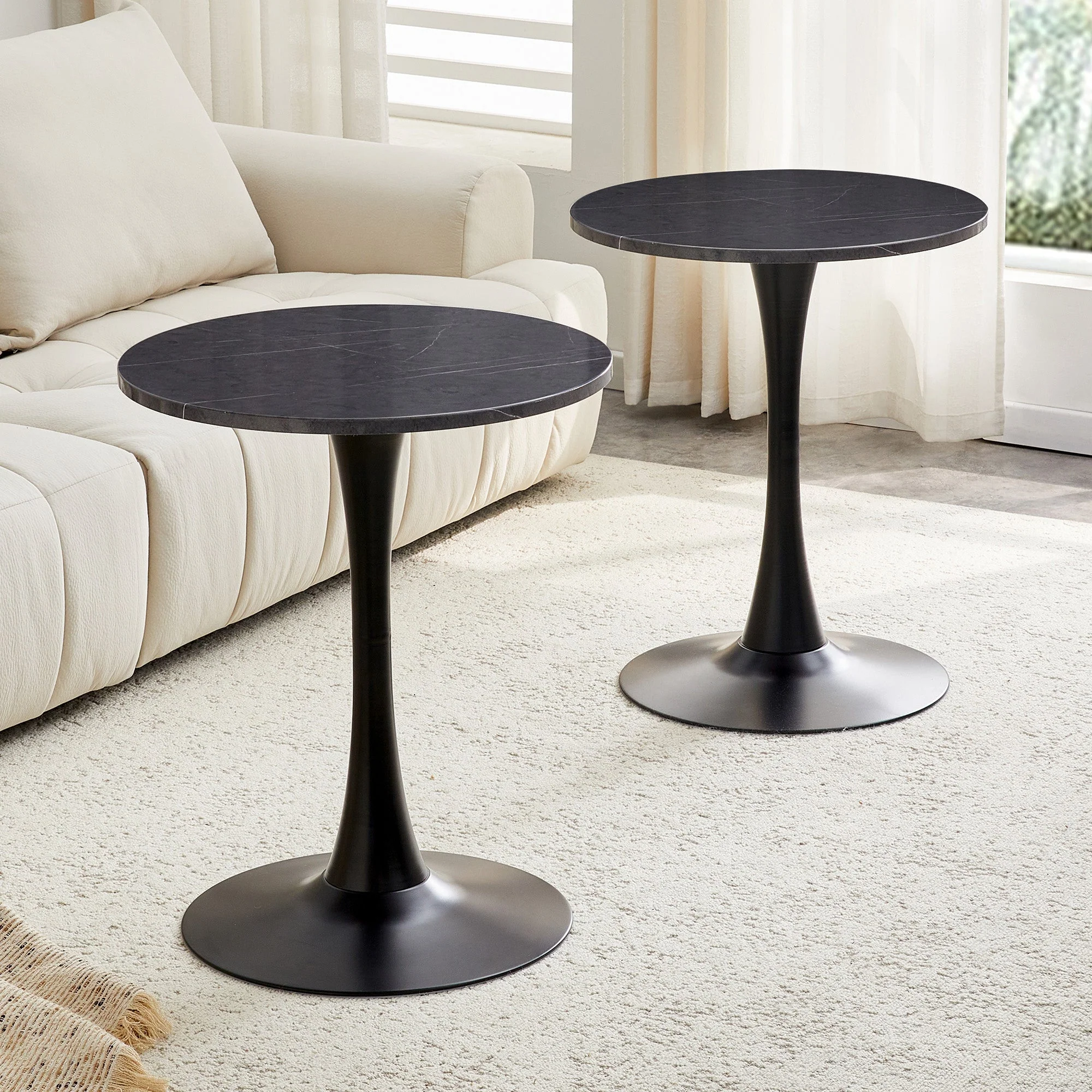 Round Side/Dining Table 60cm Marble Look - Black MDF - Image 8