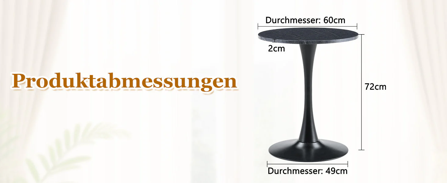 Round Side/Dining Table 60cm Marble Look - Black MDF - Image 9