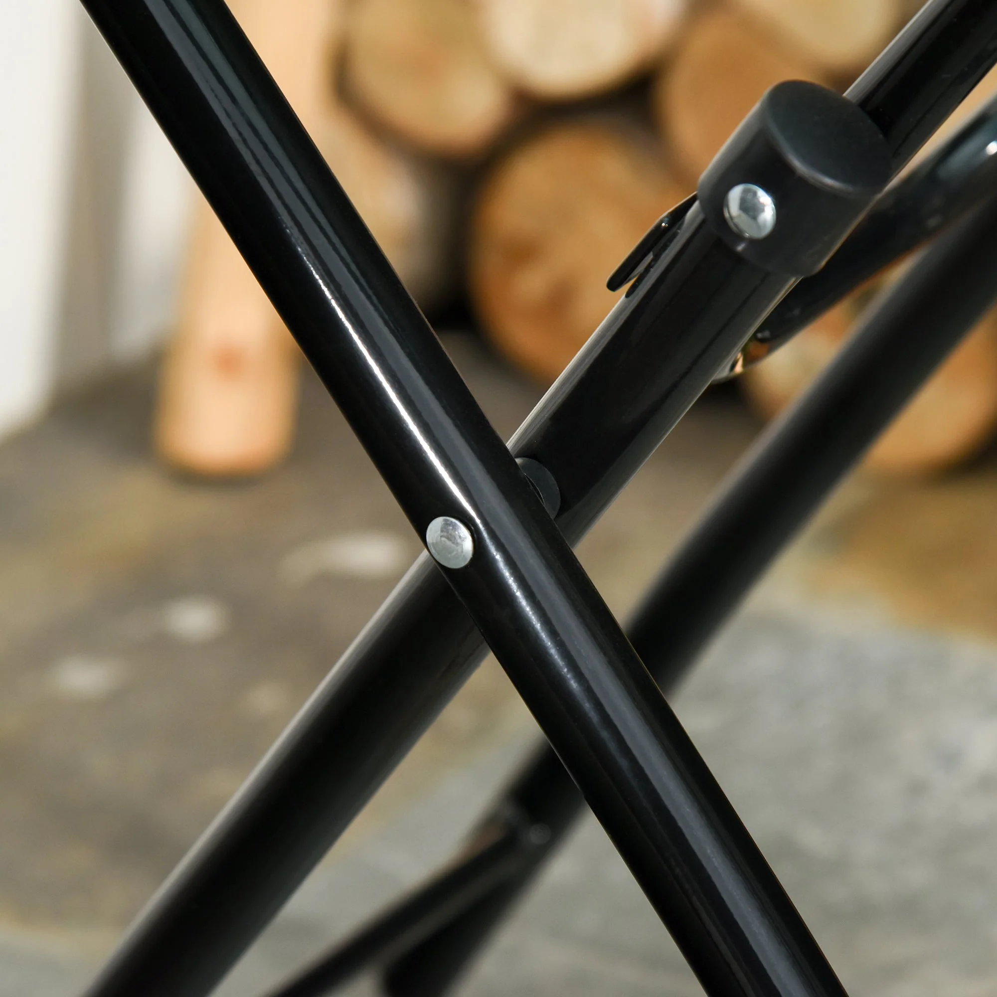 Round Side Table Folding Garden Table Glass Top Ø45cm Metal, Black - Image 8