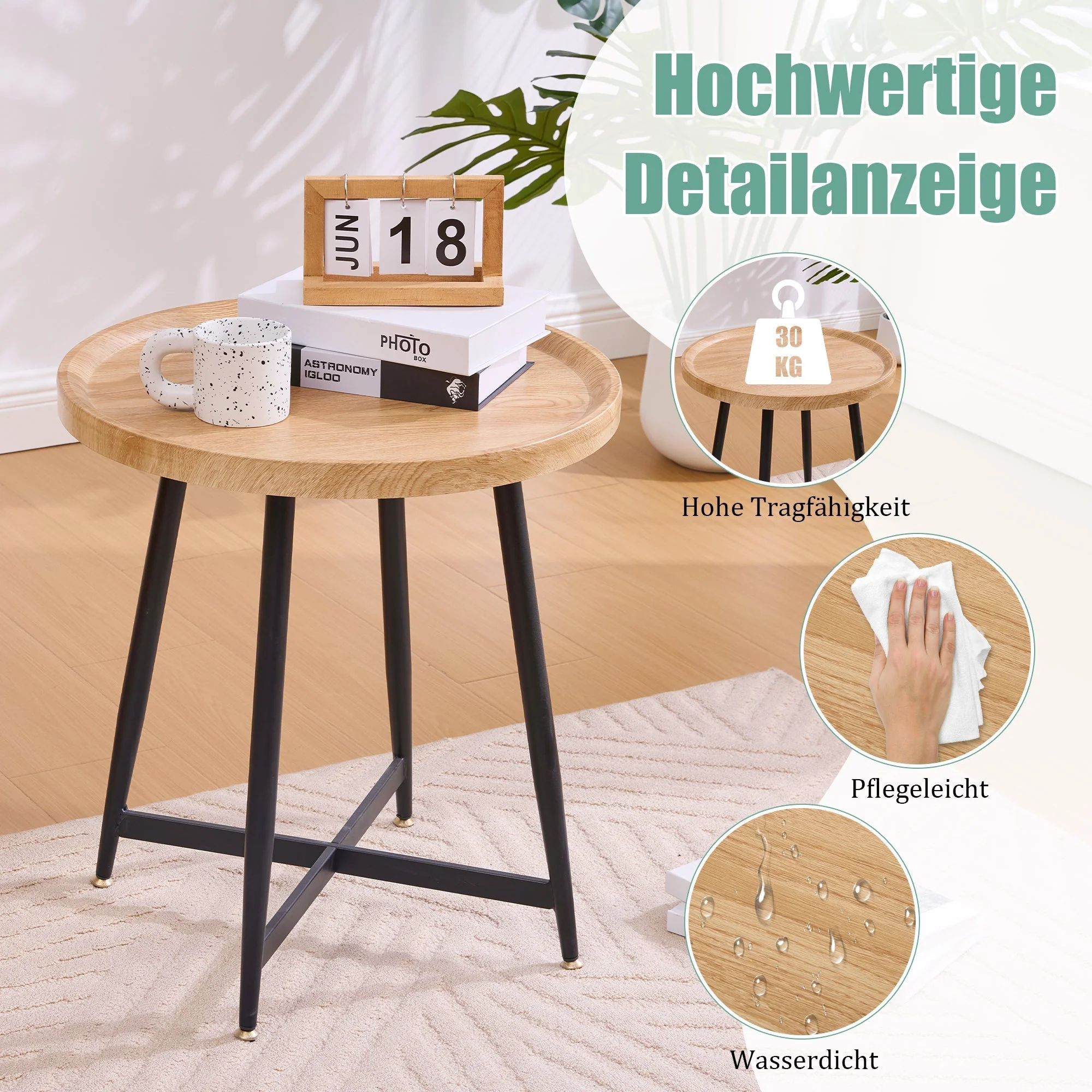 Round Side Table Modern Minimalist Compact - Wood/Metal Frame - Image 4