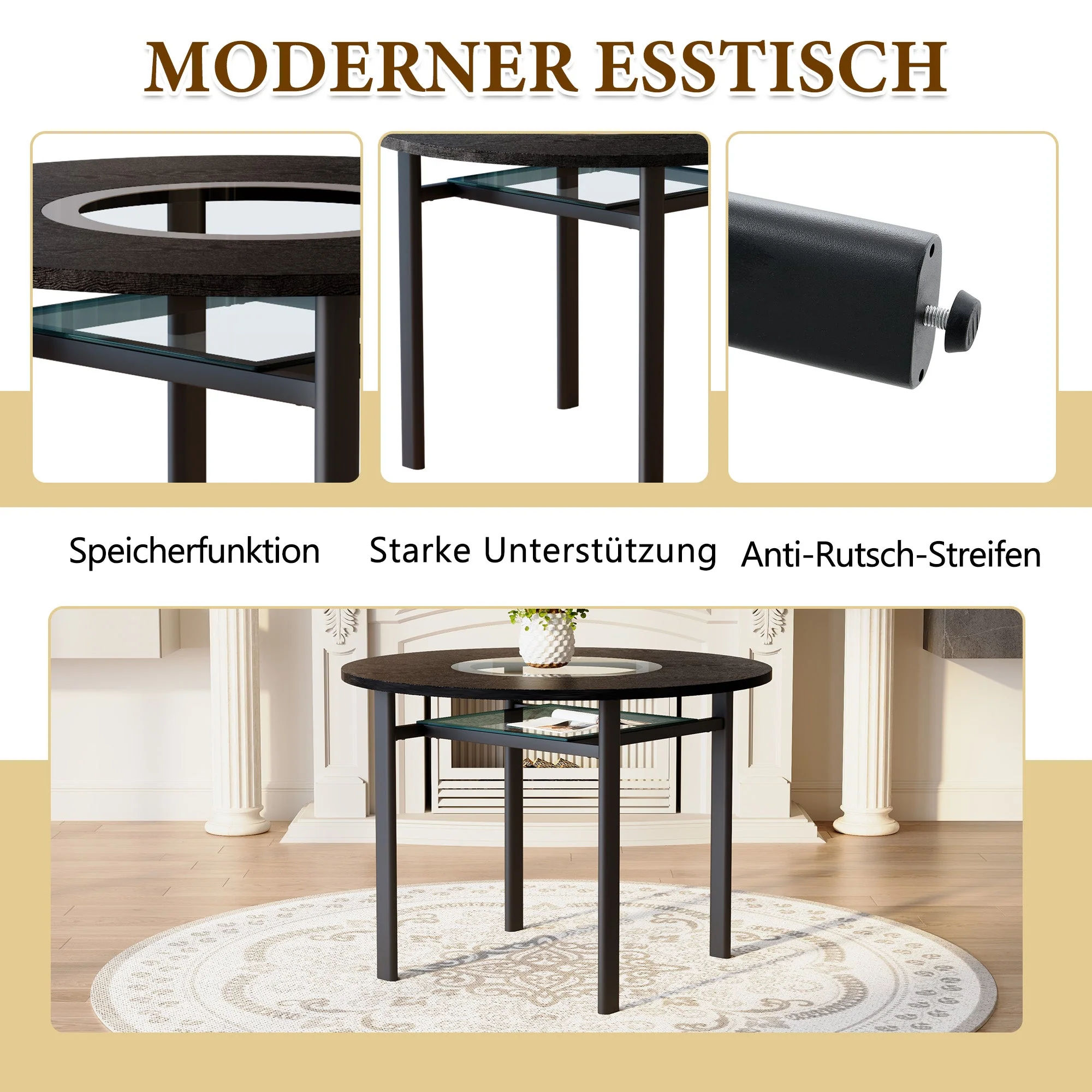 Round Table Set 100cm 4 Armchairs Minimalist - Black - Image 10