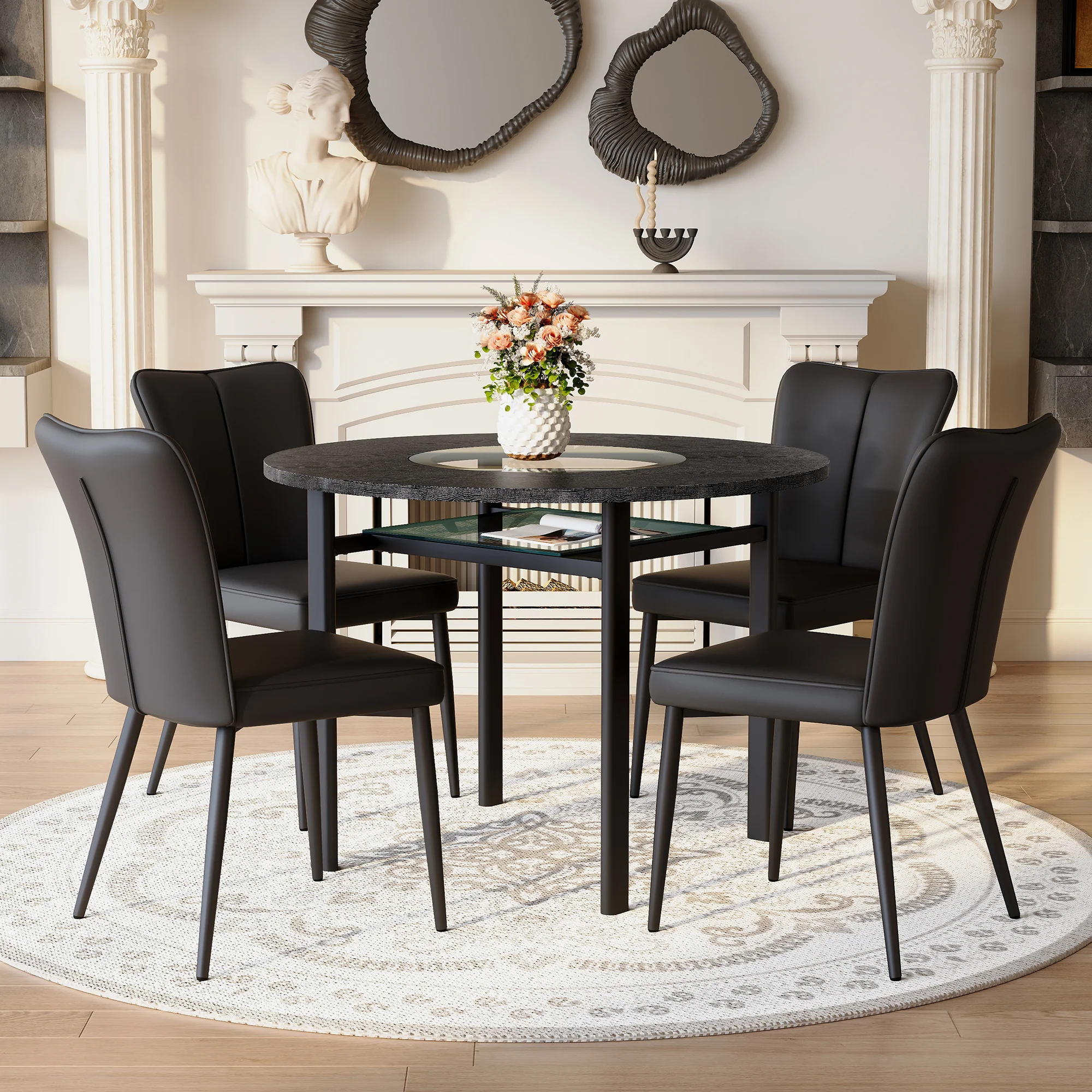 Round Table Set 100cm 4 Armchairs Minimalist - Black - Image 3