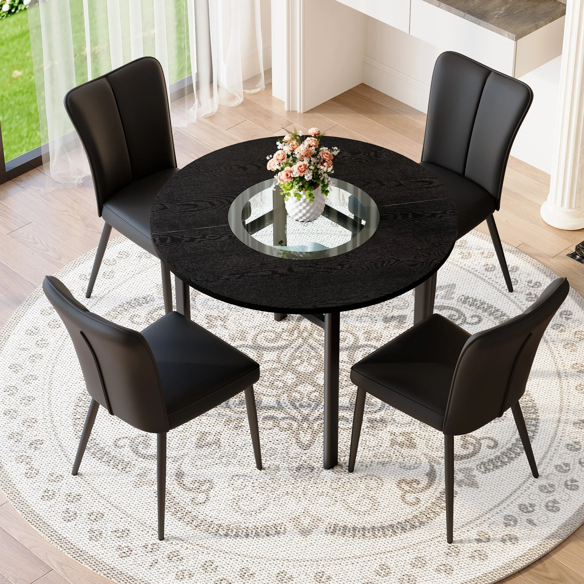 Round Table Set 100cm 4 Armchairs Minimalist - Black - Image 4