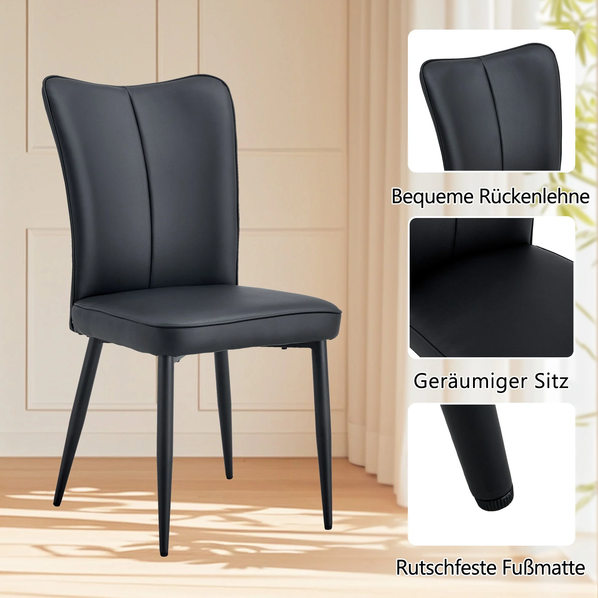 Round Table Set 100cm 4 Armchairs Minimalist - Black - Image 7
