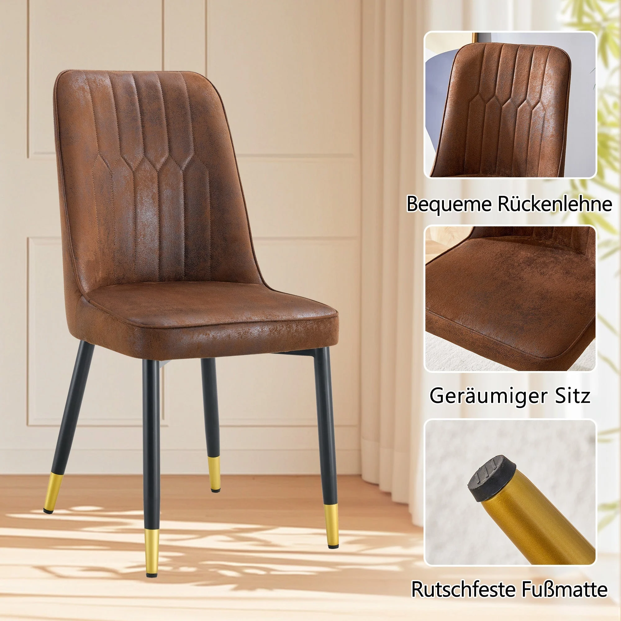 Round Table Set 100cm Minimalist 2 Armchairs Tech Fabric - Brown/Black - Image 7
