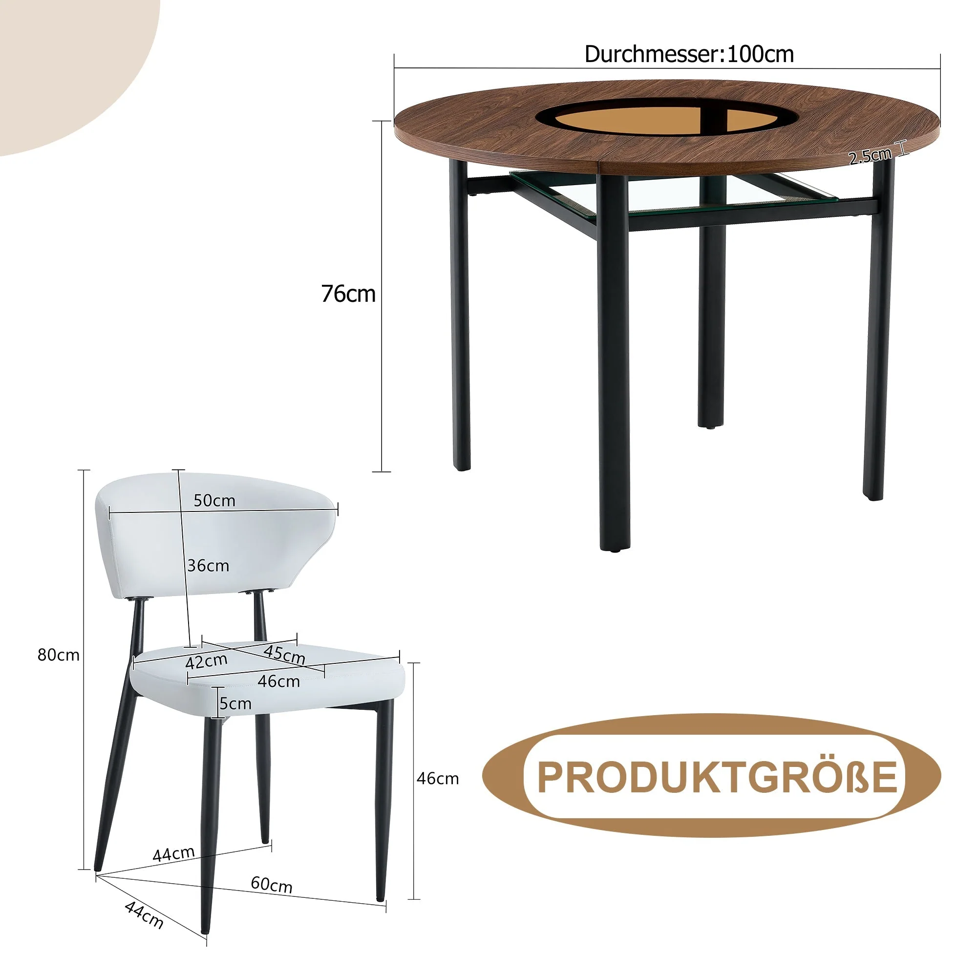 Round Table Set 4 Armchairs 100cm Wood Look - White PU - Image 4