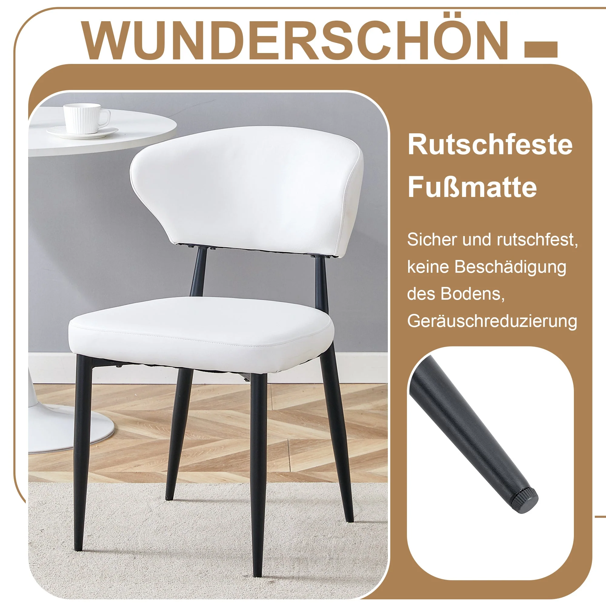 Round Table Set Modern Minimalist 100cm with 2 Armchairs - White PU/Wood Look - Image 6