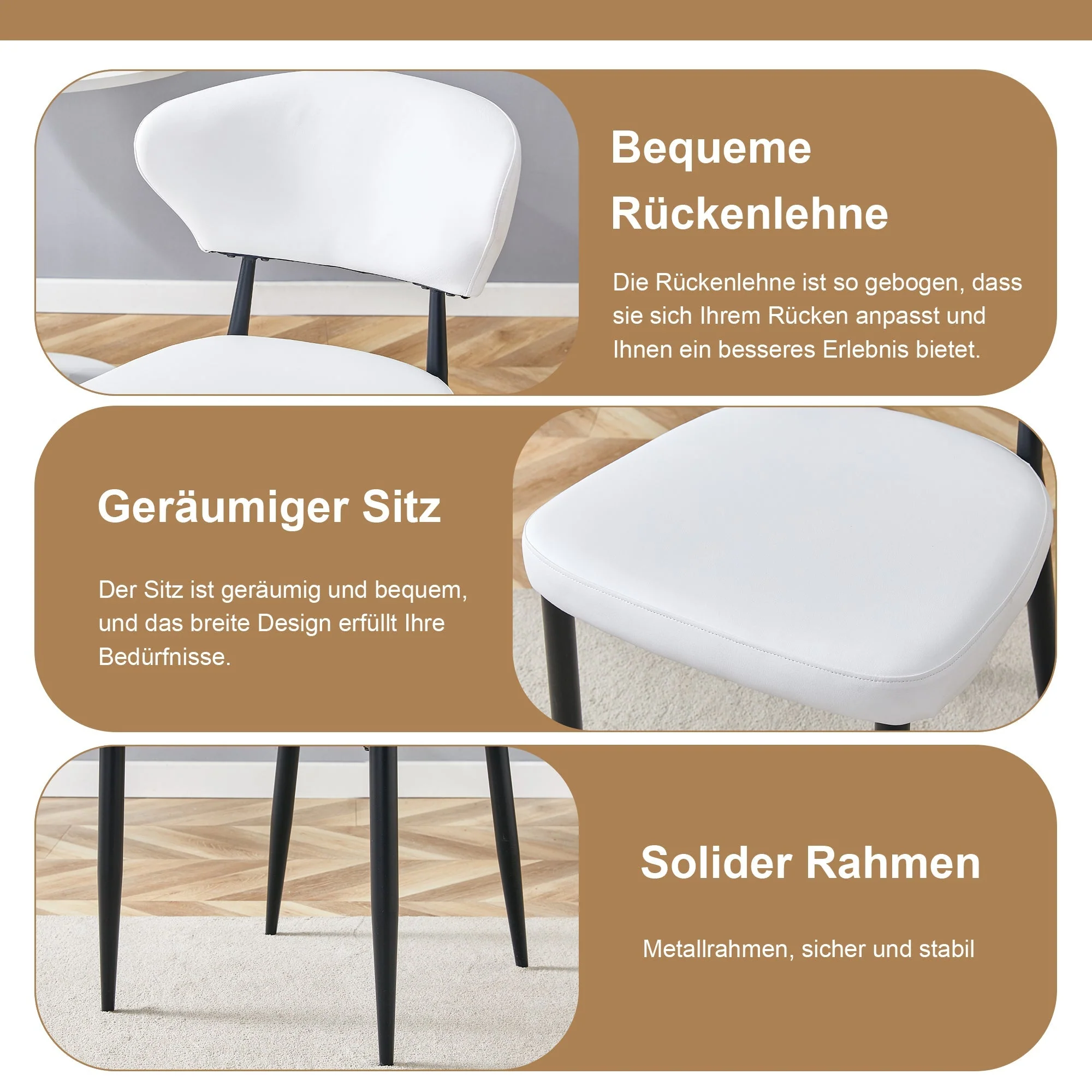 Round Table Set Modern Minimalist 100cm with 2 Armchairs - White PU/Wood Look - Image 7