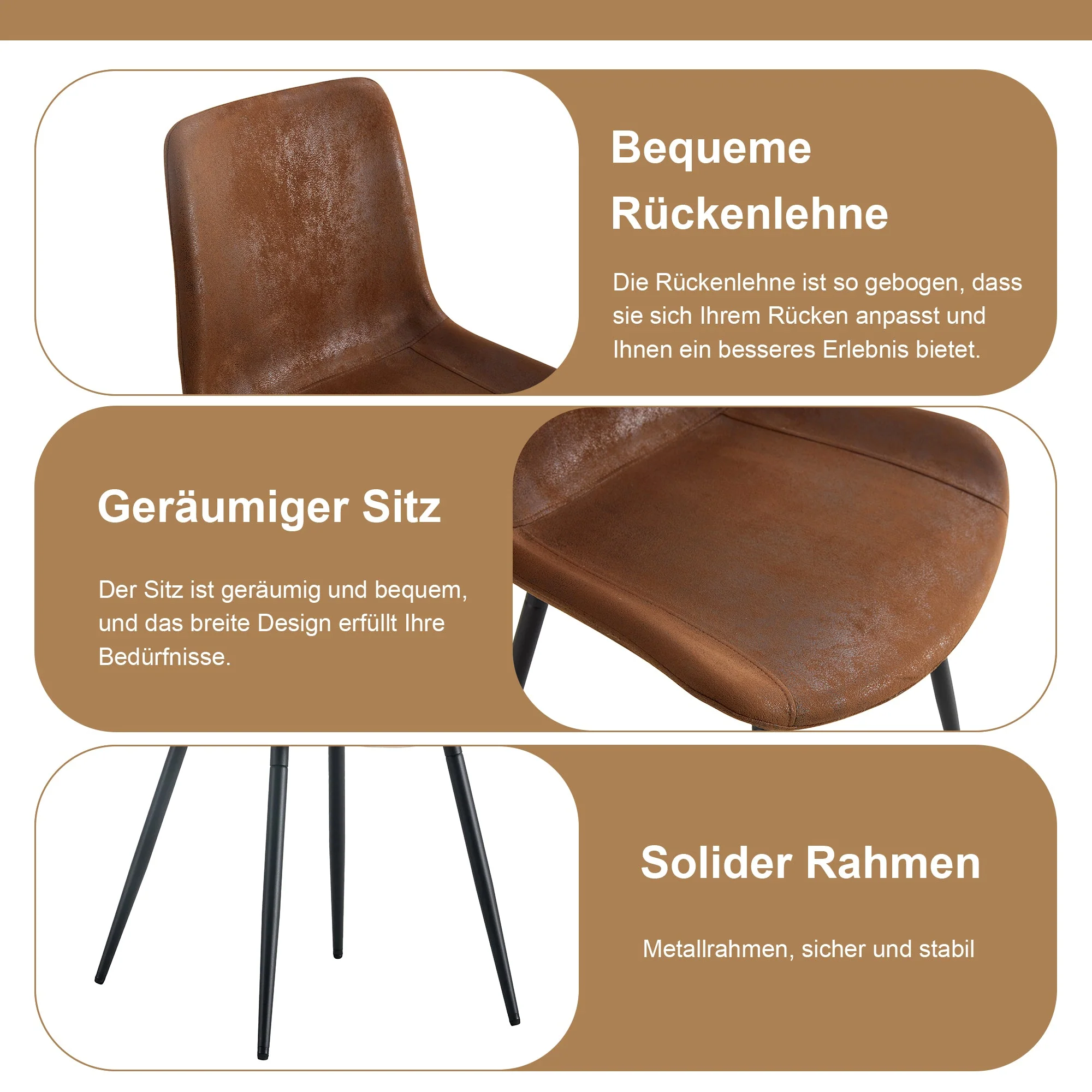 Round Table Set, Modern Minimalist 100cm with Storage, 4 Armchairs, Brown Wood Look/Brown Fabric - Image 8