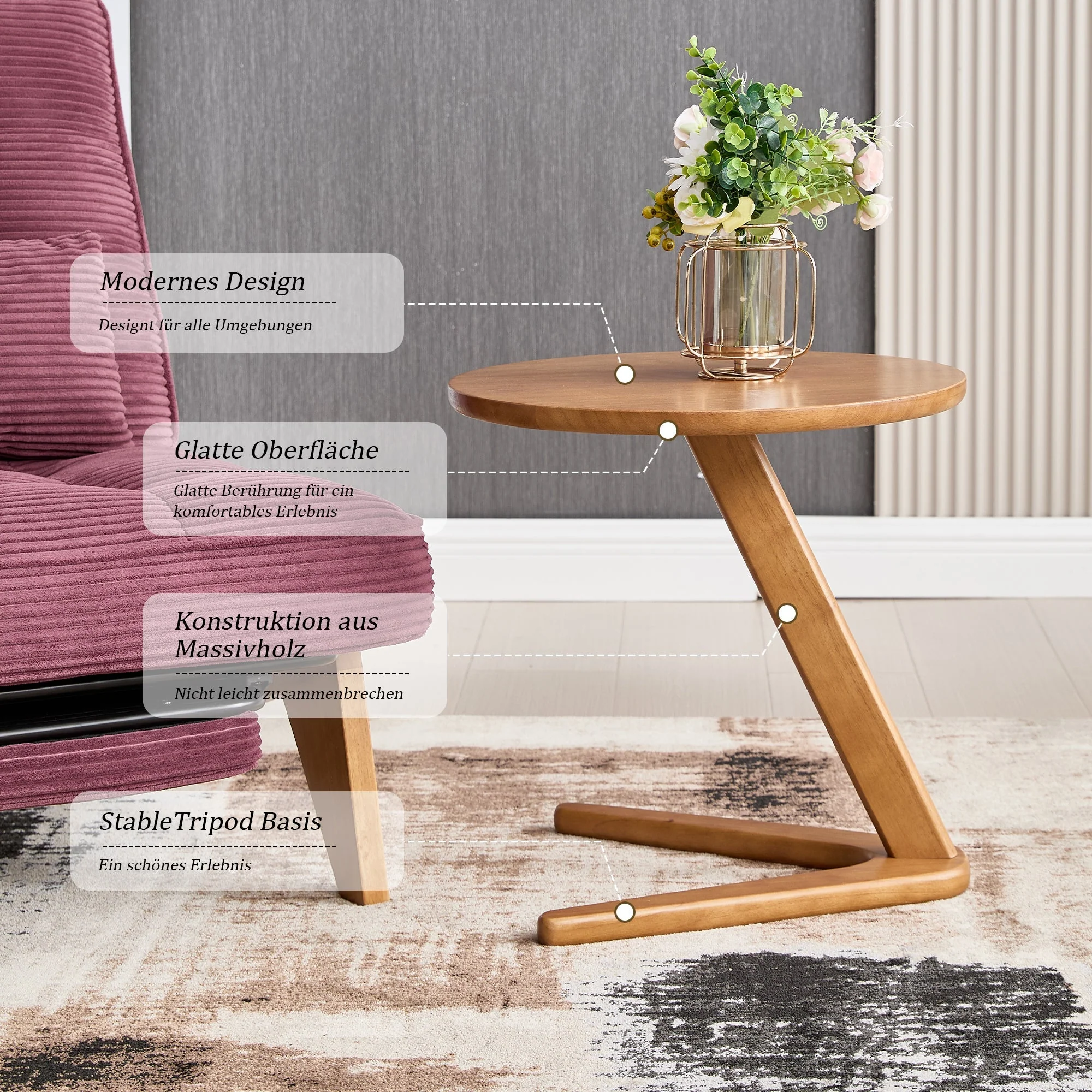 Round Wooden Table, Modern Minimalist Sofa Side TV Table for Small Spaces, Solid Wood - Image 4