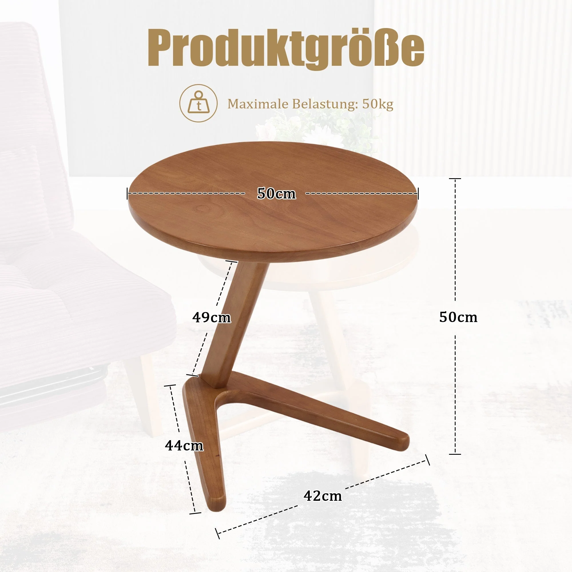 Round Wooden Table, Modern Minimalist Sofa Side TV Table for Small Spaces, Solid Wood - Image 6