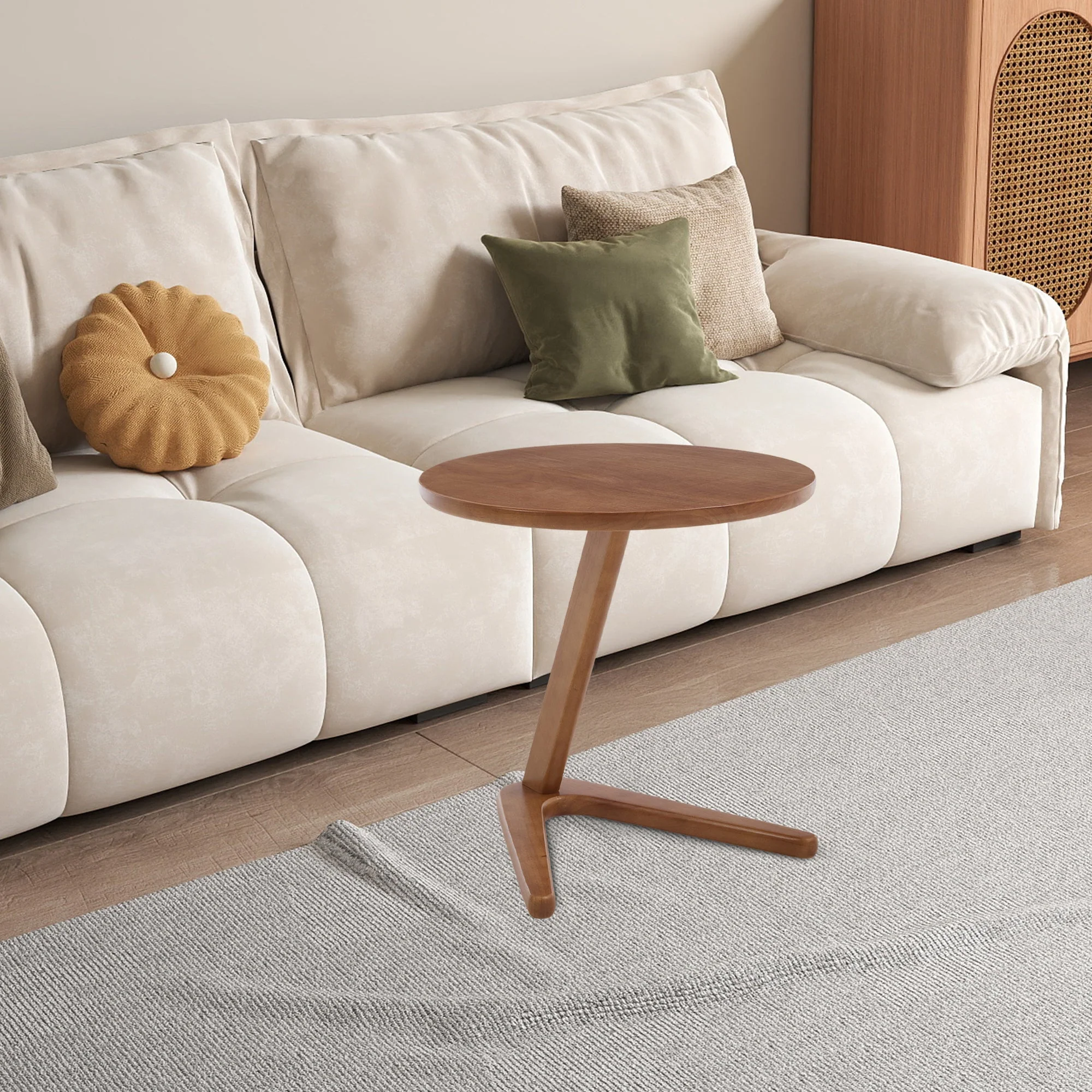 Round Wooden Table, Modern Minimalist Sofa Side TV Table for Small Spaces, Solid Wood - Image 7