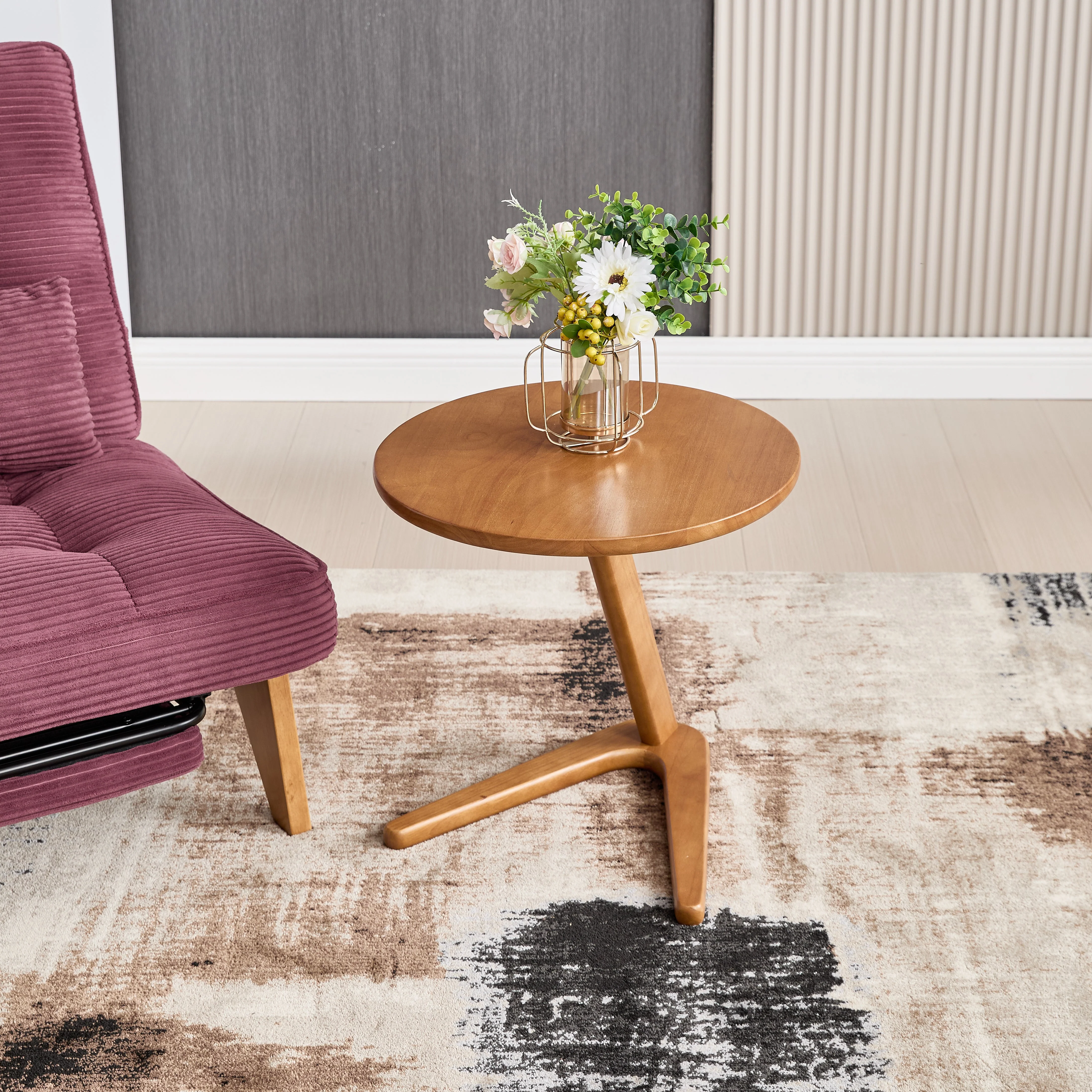 Round Wooden Table, Modern Minimalist Sofa Side TV Table for Small Spaces, Solid Wood - Image 8
