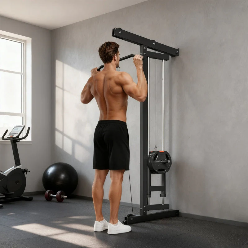 Rowing Machine, Wall-Mounted Cable Fitness Equipment for Home Gym, Black Steel
